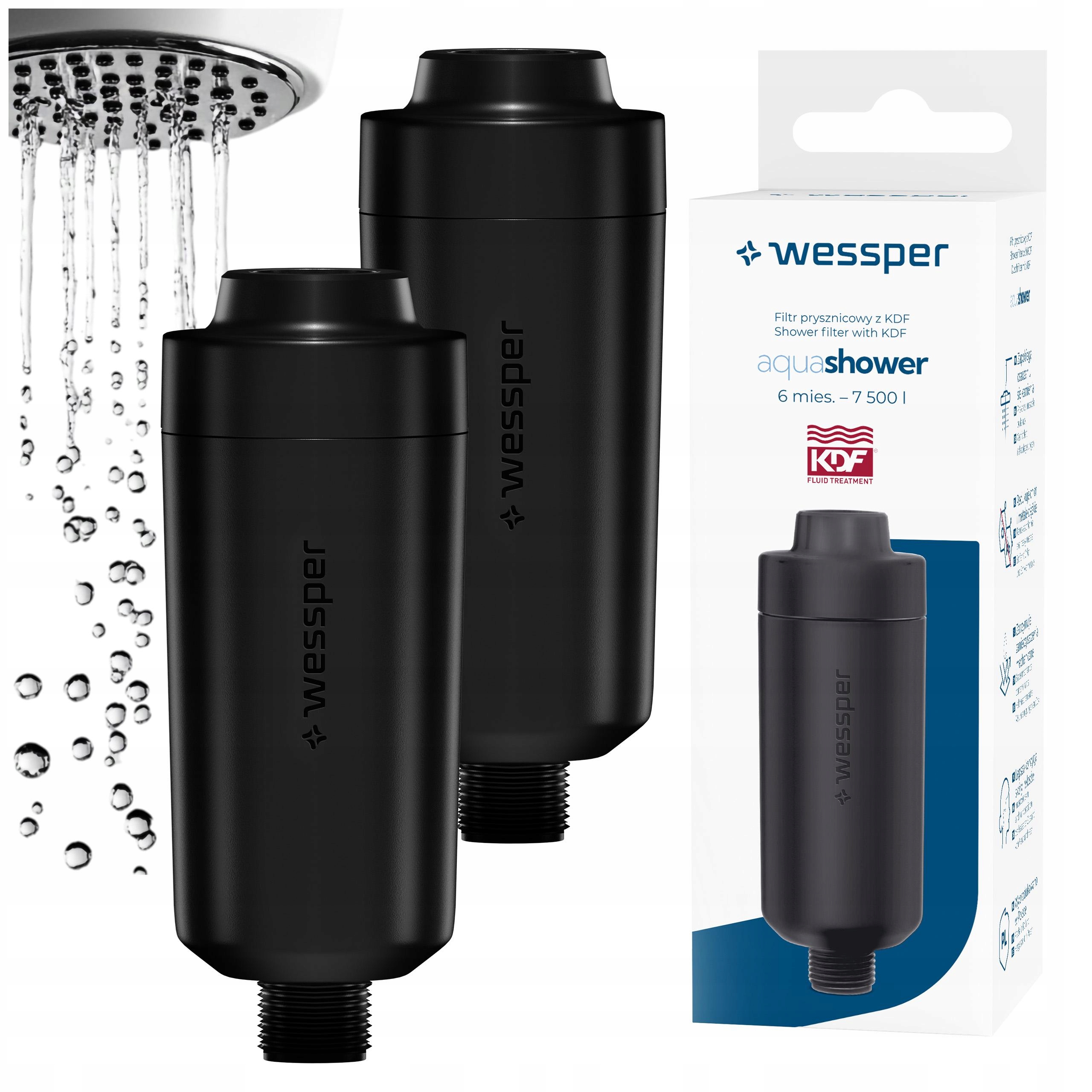 2x Filtr Sprchové Vody Wessper Černý černý sprchový filtr změkčuje vodu