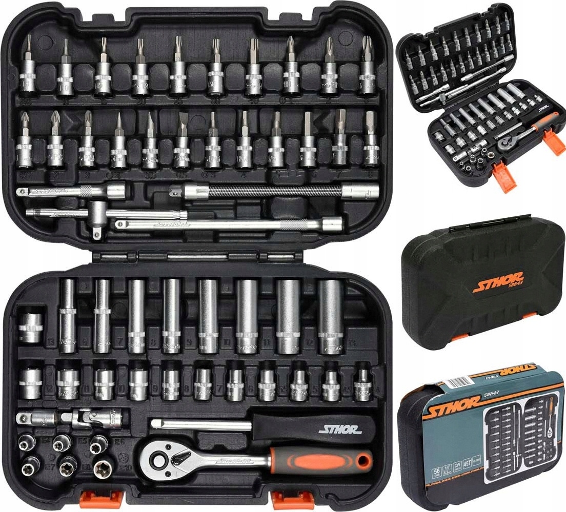 Zestaw Narzędziowy Kluczy Klucze Nasadowe 1/4 56el