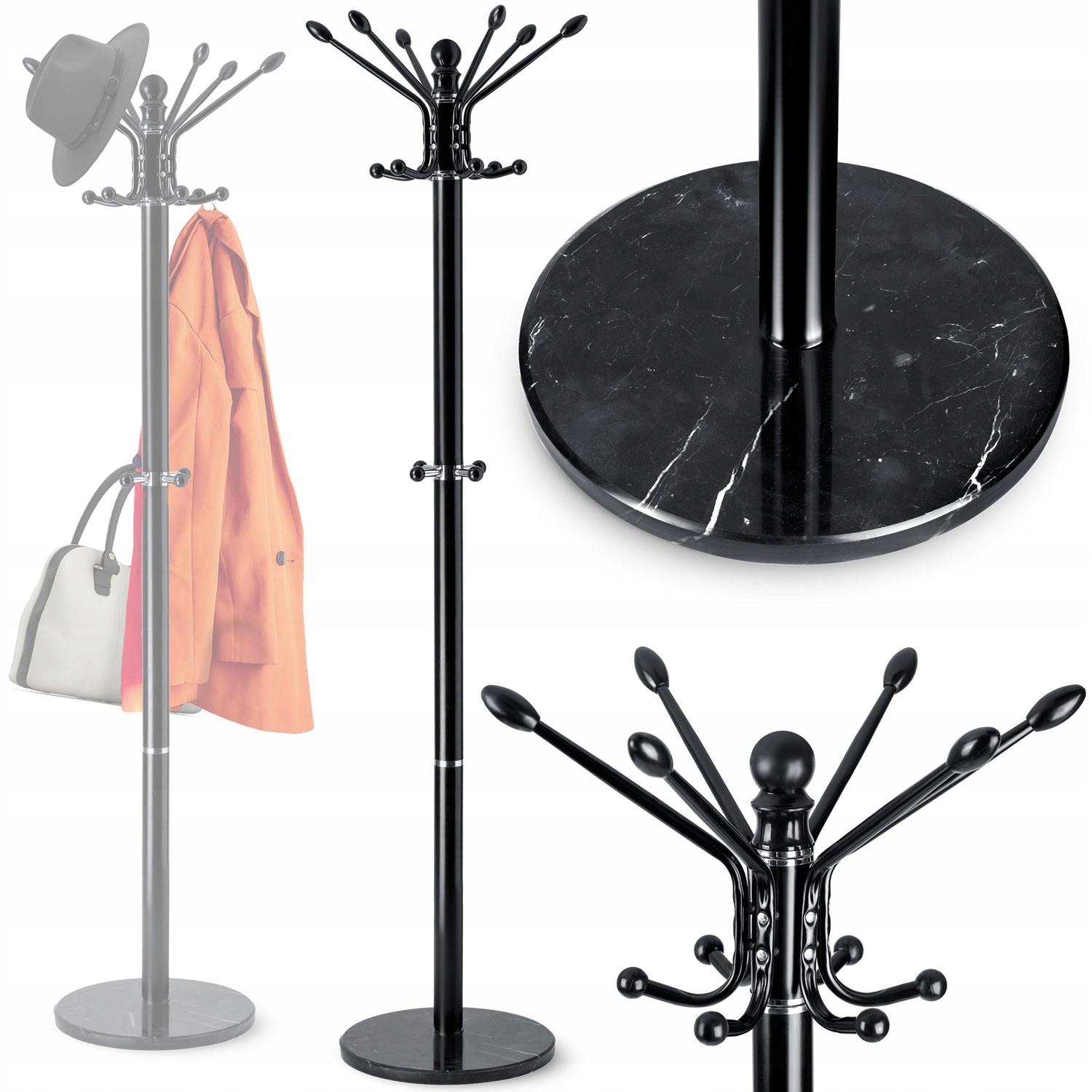 Stojanový Věšák Na Oblečení, Podlahový Mramor, Černý