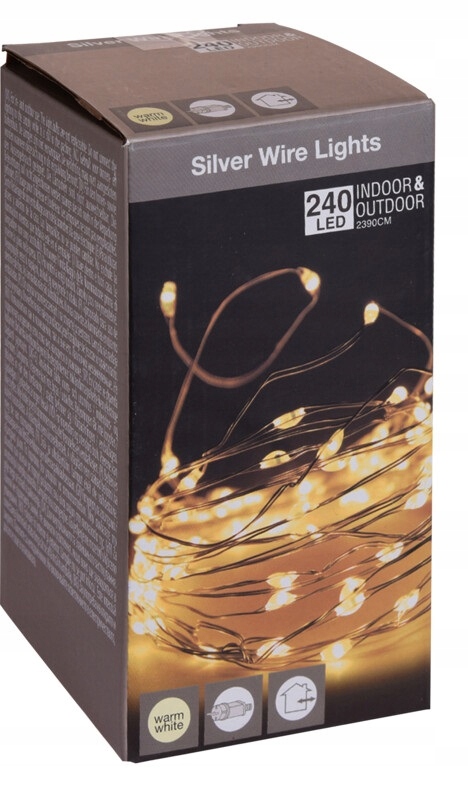 

Lampki na drucie 240 Led z zasilaczem białe ciepłe