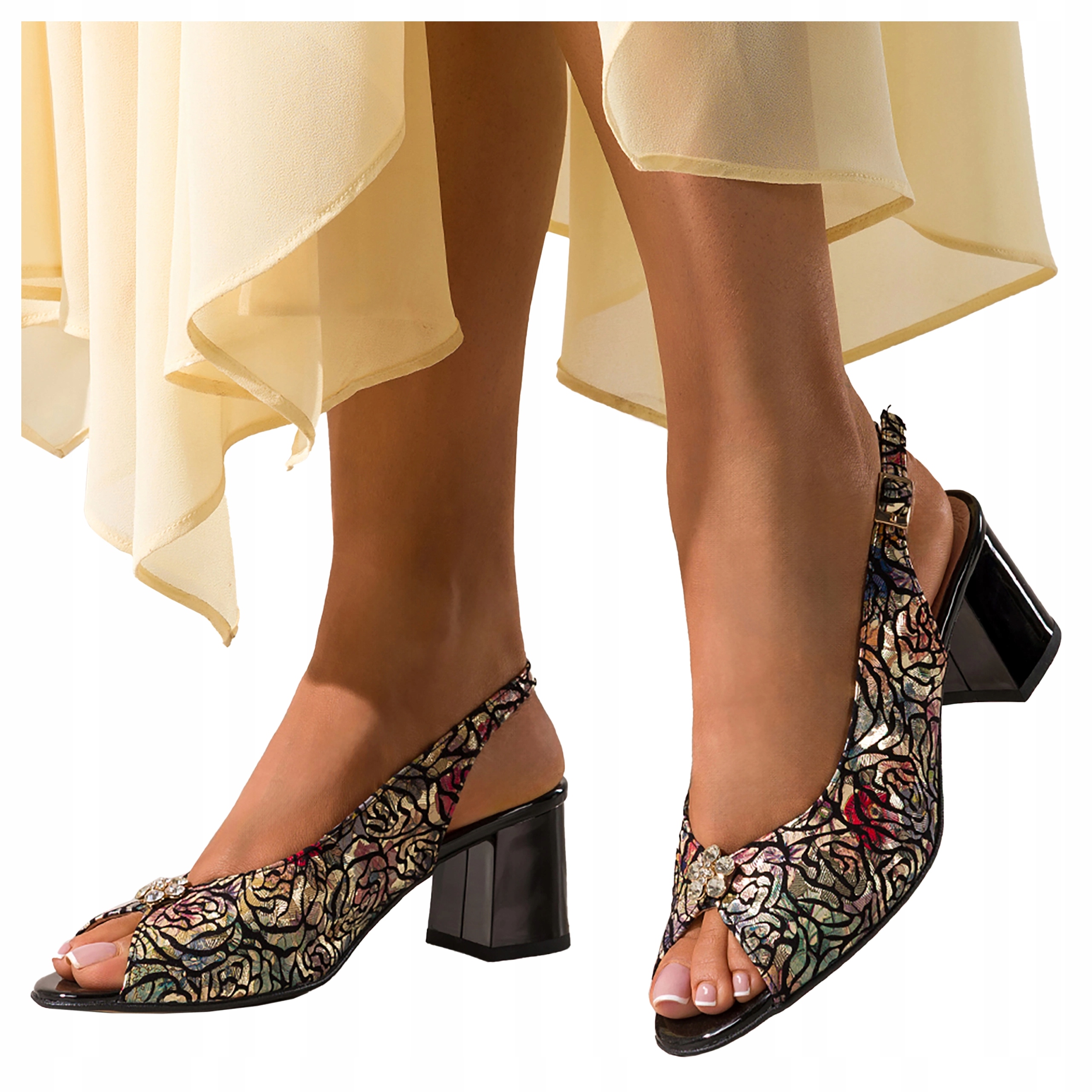 Kožené dámské Sandály na podpatku Elegantní Polský Výrobek vel. 37