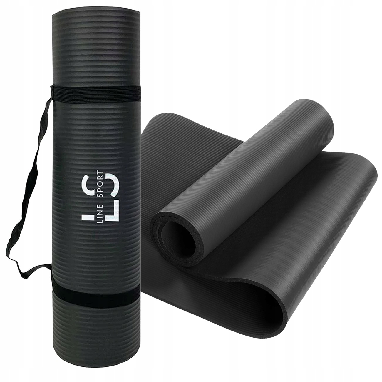Mata Gimnastyczna do Ćwiczeń Joga Fitness Line Sport 180x60cm Czarna