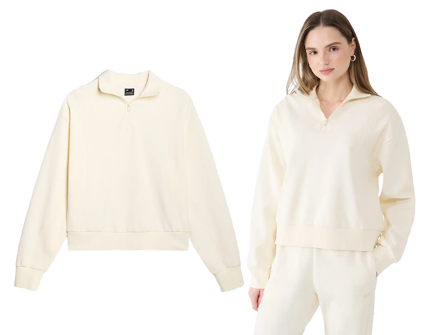 Mikina 4F F1545 tepláková nerozepínací bavlna bez kapuce écru L
