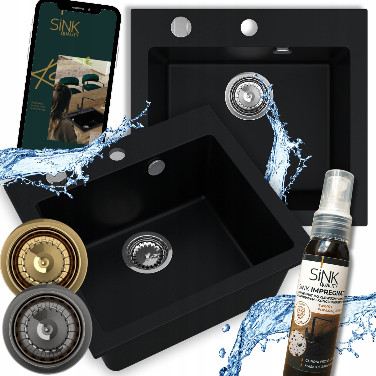 Dřez Granitové Černé Jednokomorové Ferrum 1K50 Sifon Automat