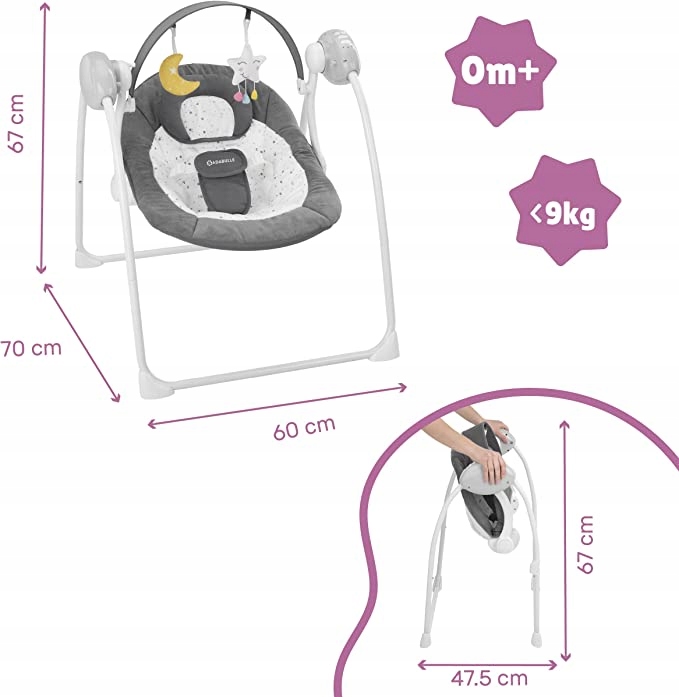 Huśtawka Badabulle COMFORT SWING bujaczek leżaczek Kolor Odcienie szarości i srebra