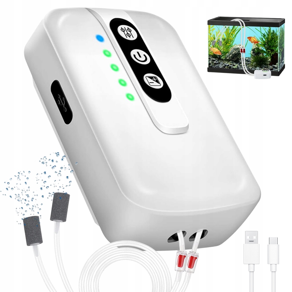 Levně Mini Akvarijní Kyslíkové Čerpadlo Provzdušňovač Vody S Regulací 2 Režimů Provozu 2Ah