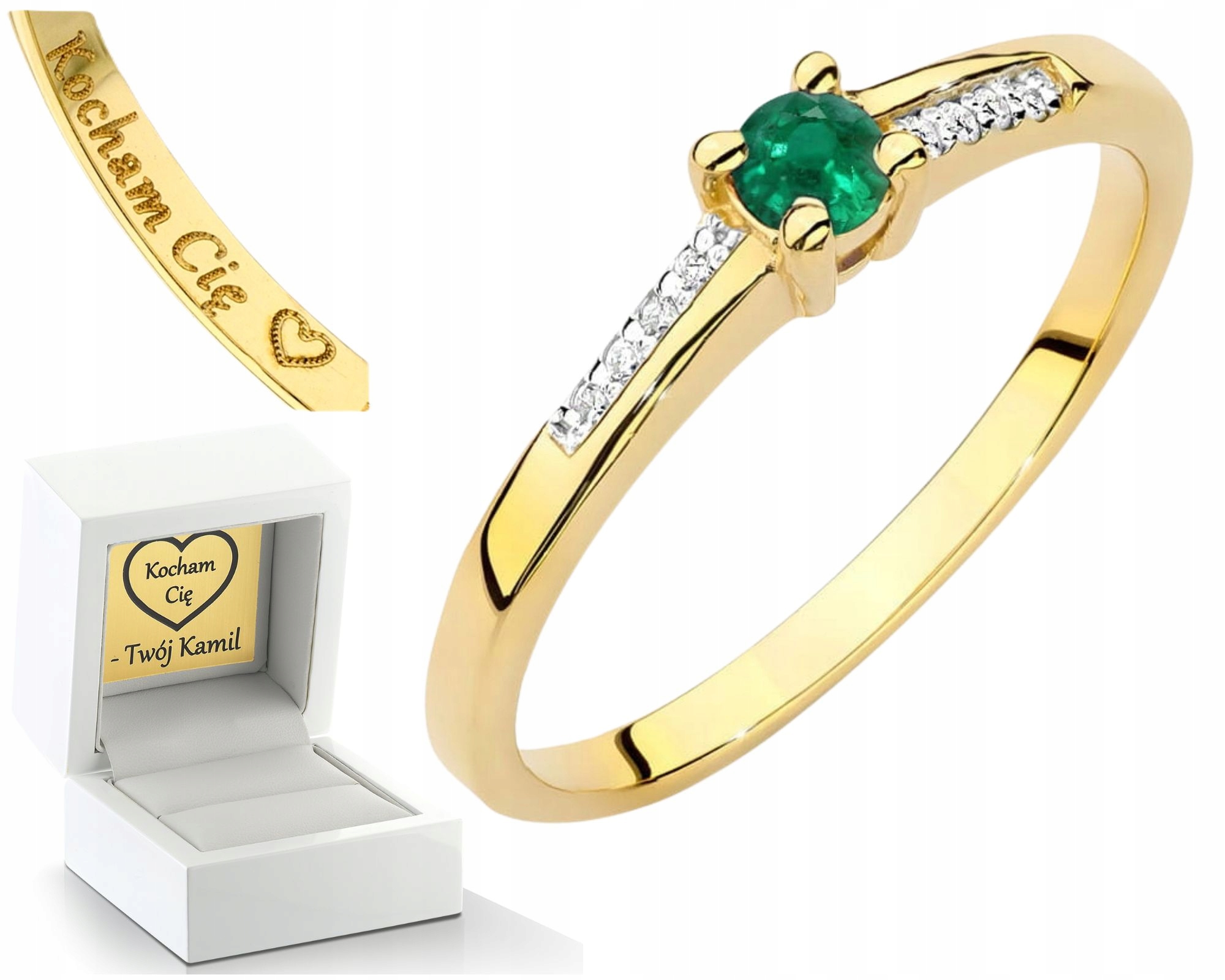 Zlatý Prstýnek S Smaragd Kámenem, Smaragdem A Diamanty 585