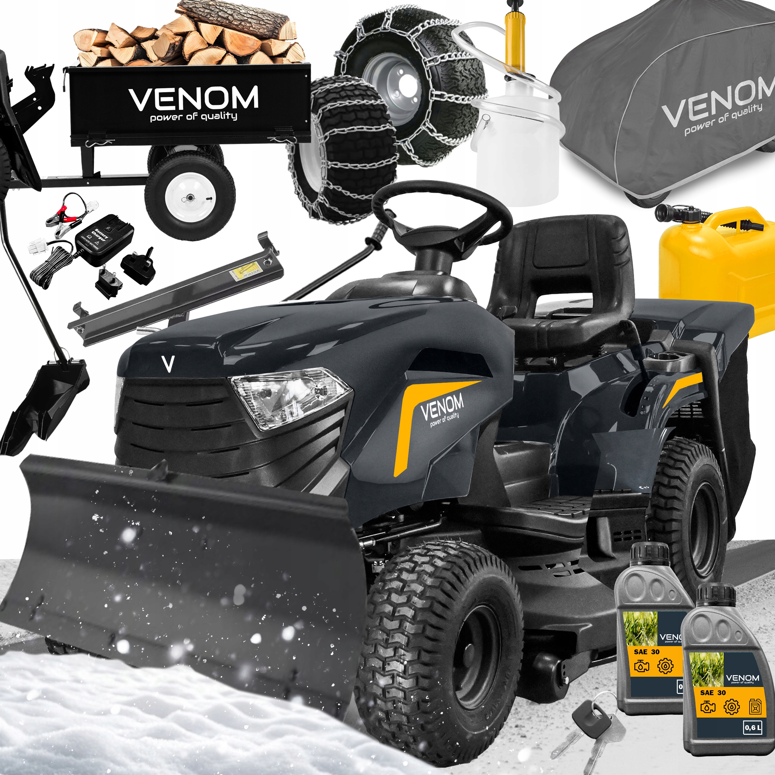 Traktor Ogrodowy Venom By Stiga 432CC Zestaw Pług Przyczepa Odśnieżarka