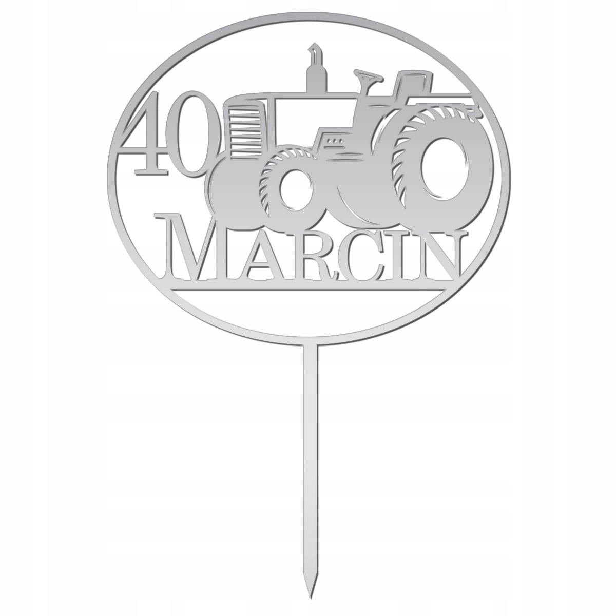 TOPPER TRAKTOR CIĄGNIK NAPIS TORT URODZINY SREBRNY Motyw personalizowany