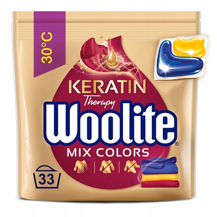 Levně Woolite Gelové kapsle na praní s keratinem na barvy 33 ks