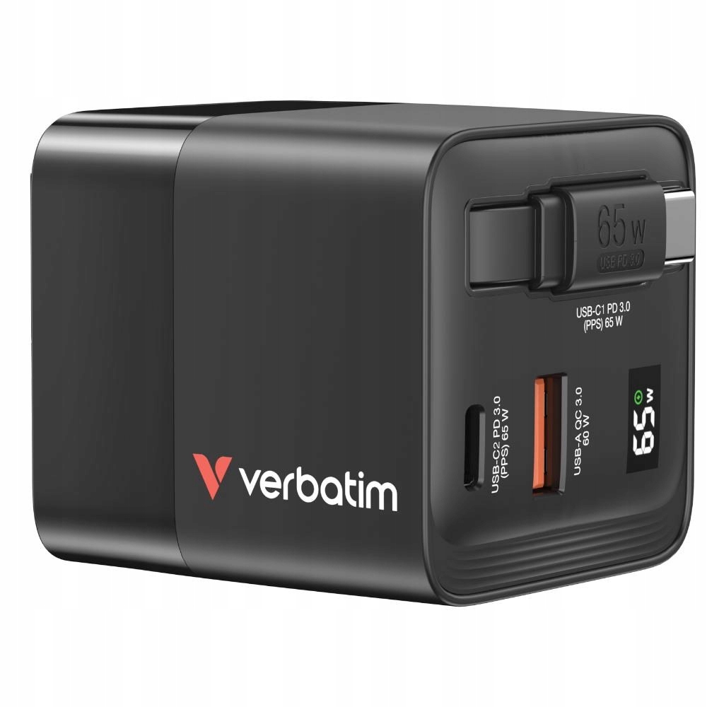 Verbatim GaN Nabíječka do sítě, S kabelem, Usb-c, Usb-a, černá 32217