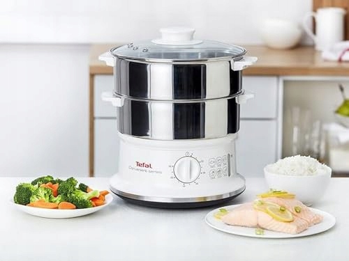 TEFAL Parowar Elektryczny 2 Stalowe Pojemniki 6L Timer 900W Biały VC1451 — miniatura 2