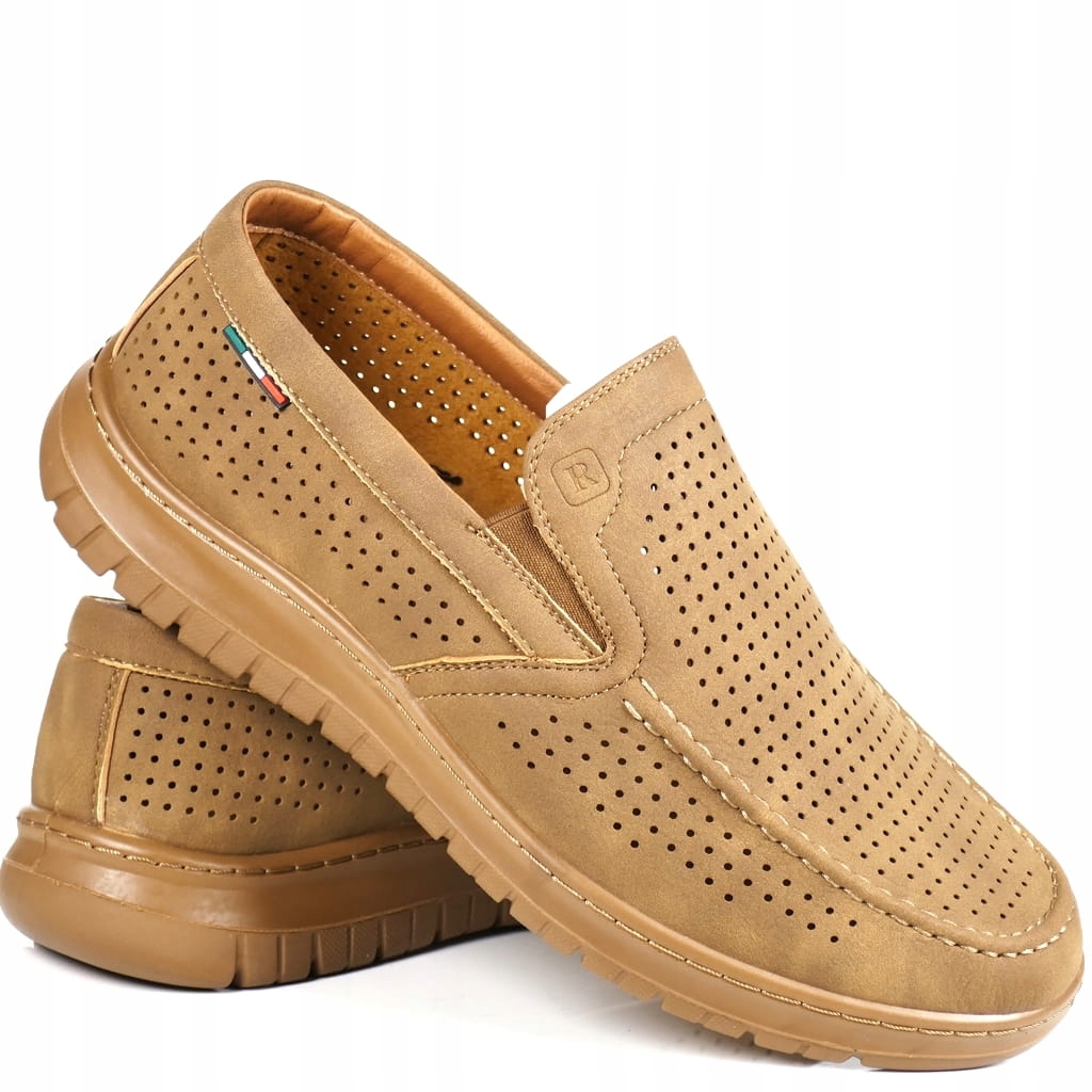 Pánské polobotky v barvě Camel Hnědé, nazouvací, ažurové, lehké, komfortní