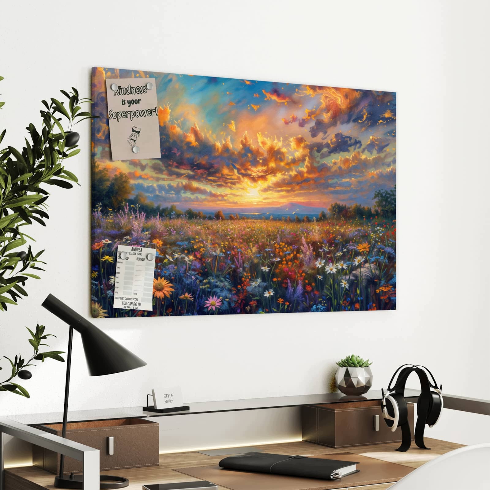 Magnetická tabule Louka dzikich květin Wieczorna 90 × 60 cm