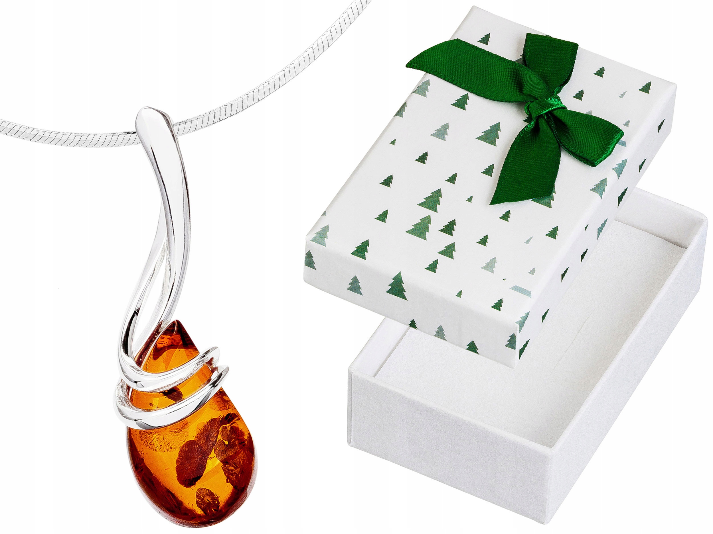 Krátký Stříbrný Dámský Náhrdelník Kapka s Jantarem Slza Choker Stříbro 35