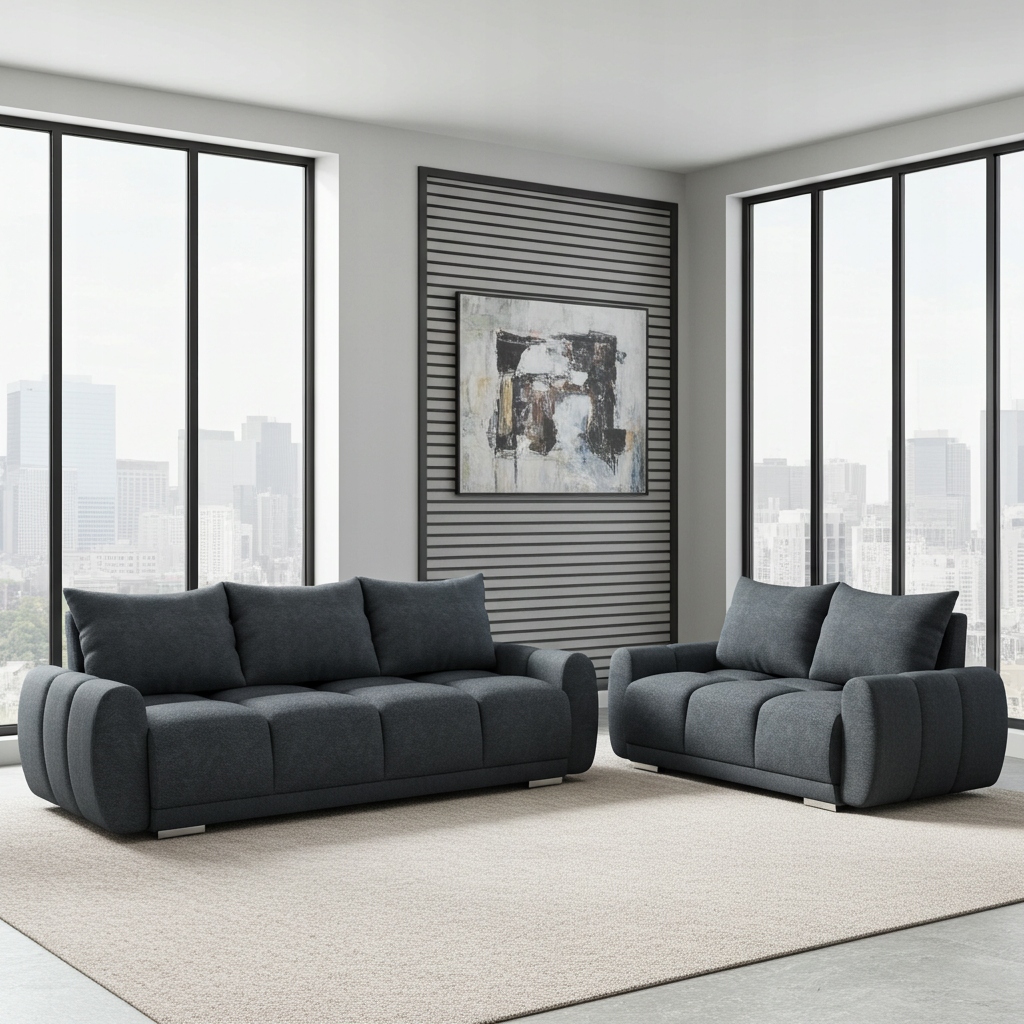 Grafitový Komplet, Prošívaná Rozkládací Pohovka Dvoumístná Pohovka Honey