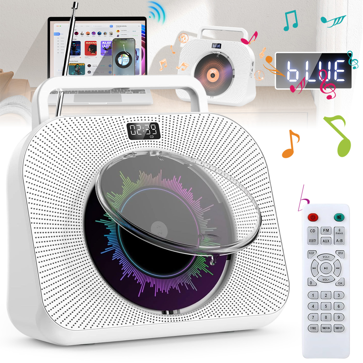 Přenosný CD Přehrávač Bluetooth Stereofonní Přehrávače CD Fm