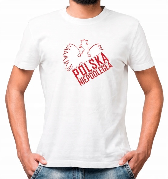 

Męska Koszulka Patriotyczna Biała Bawełna r.XL