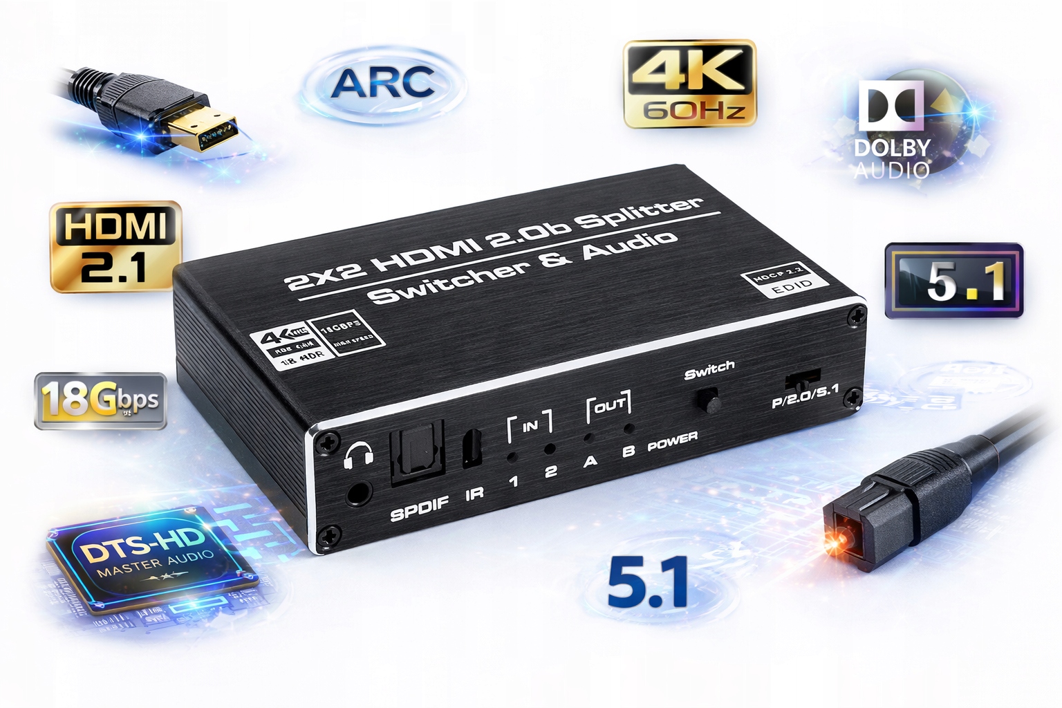 Matrix Hdmi 2.0 2x2 Switch Splitter 4K Uhd Dolby Atmos 7.1 Hdr Pilot