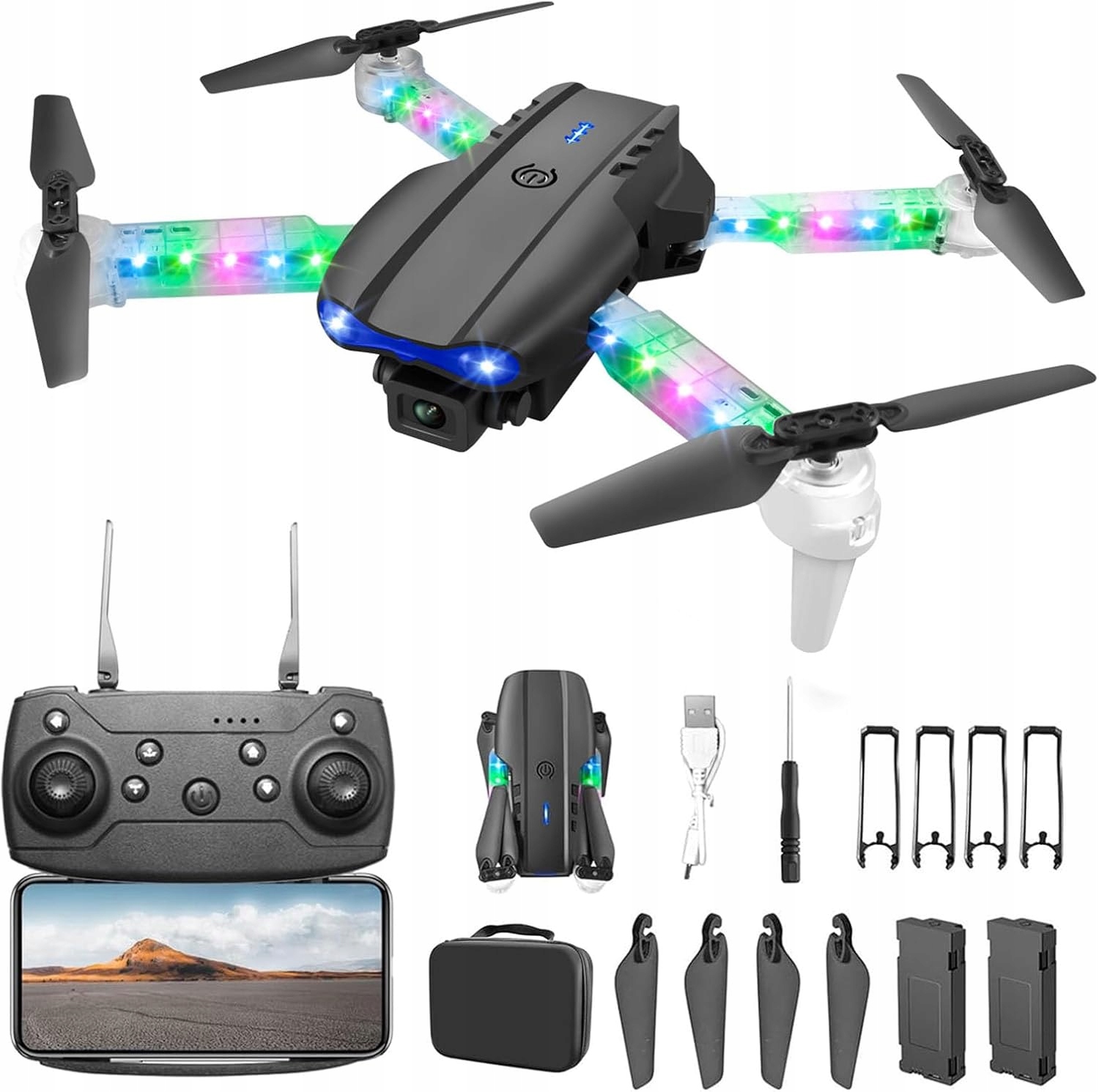 DRON Z KAMERĄ E99D 2 KAMERY WIFI HD PILOT ZDALNIE STEROWANY ZABAWKA ETUI