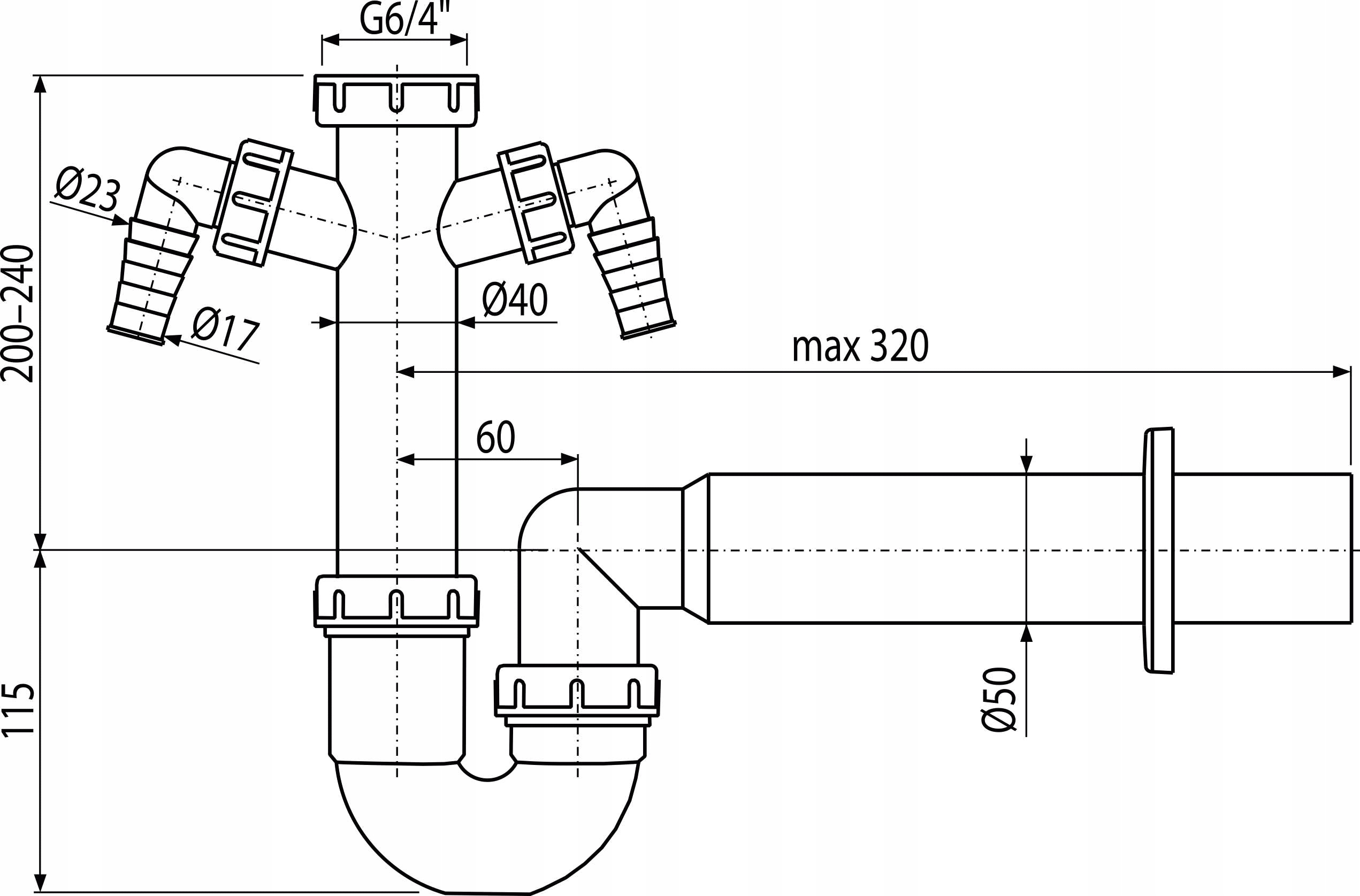 Pólsyfon zlewozmywaka rurowy z nakrętka 6/4 Marka Alcaplast