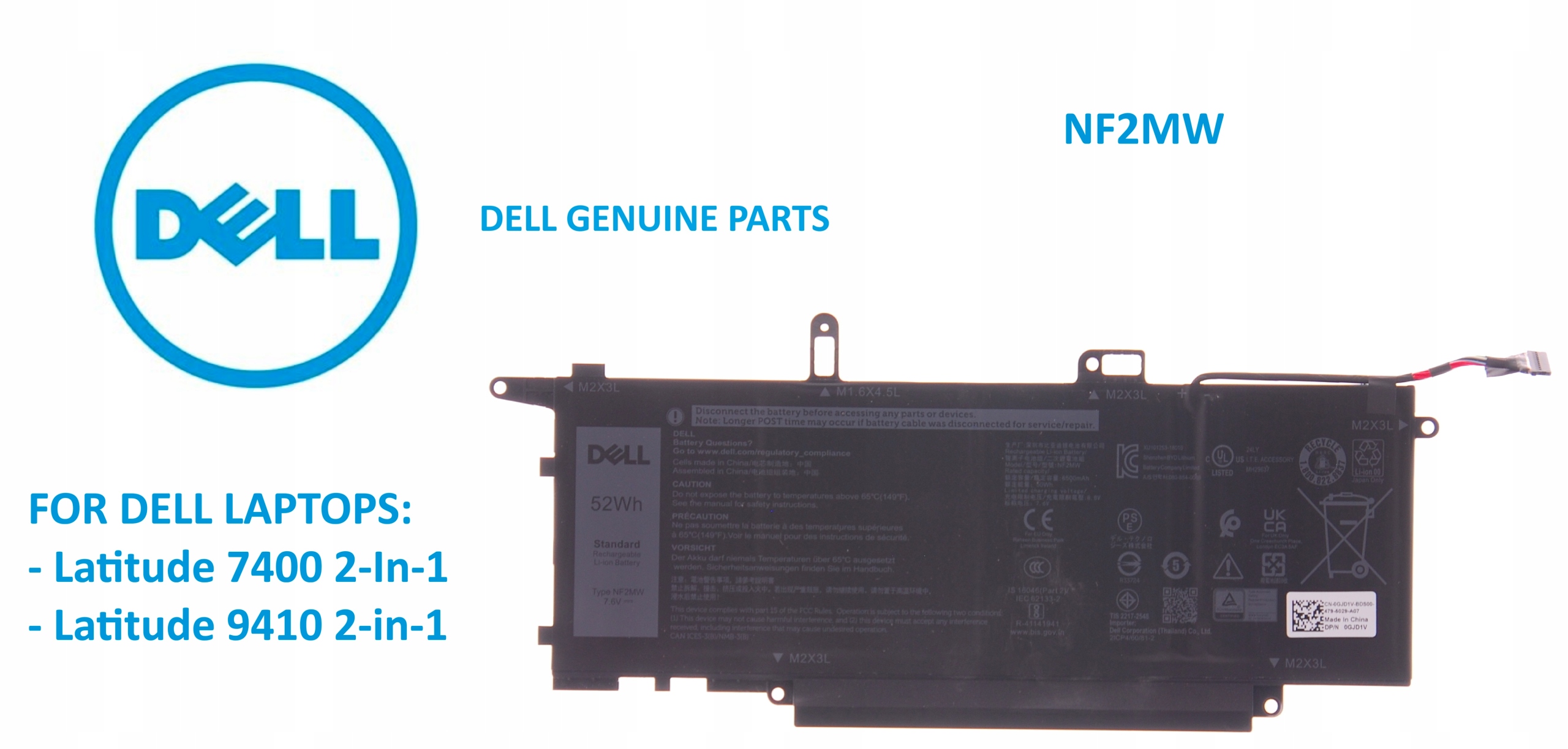 Batéria Dell NF2MW 52Wh 7,6V pre Latitude 7400 2 v 1, Latitude 9410 2 v 1