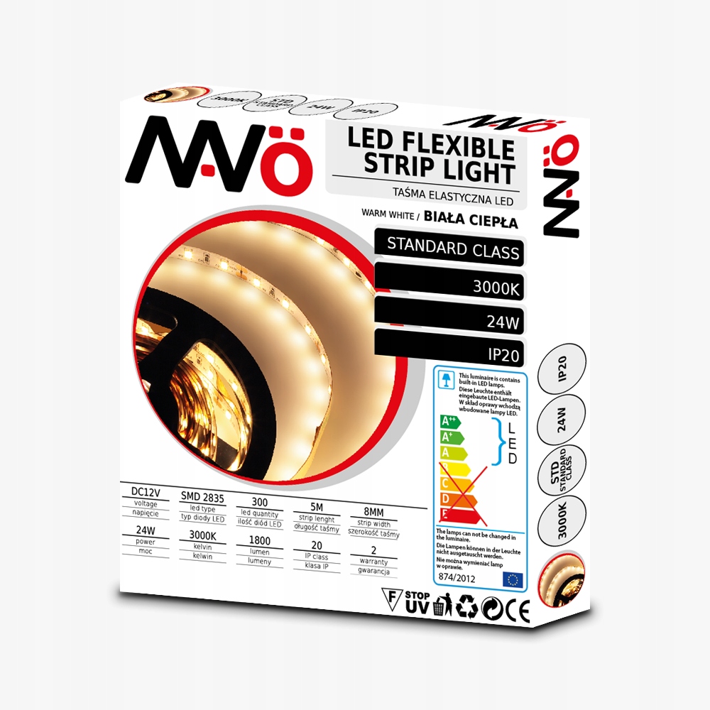 TAŚMA LED 12V STANDARD ROLKA 5M CIEPŁA 24W IP20 Długość 5 m