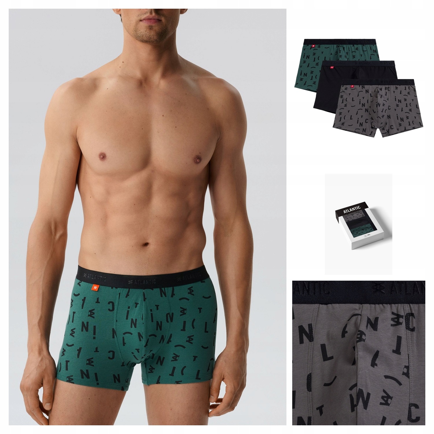 Pánské boxerky Atlantic 182 3-pack mix zelená černá grafitová XL