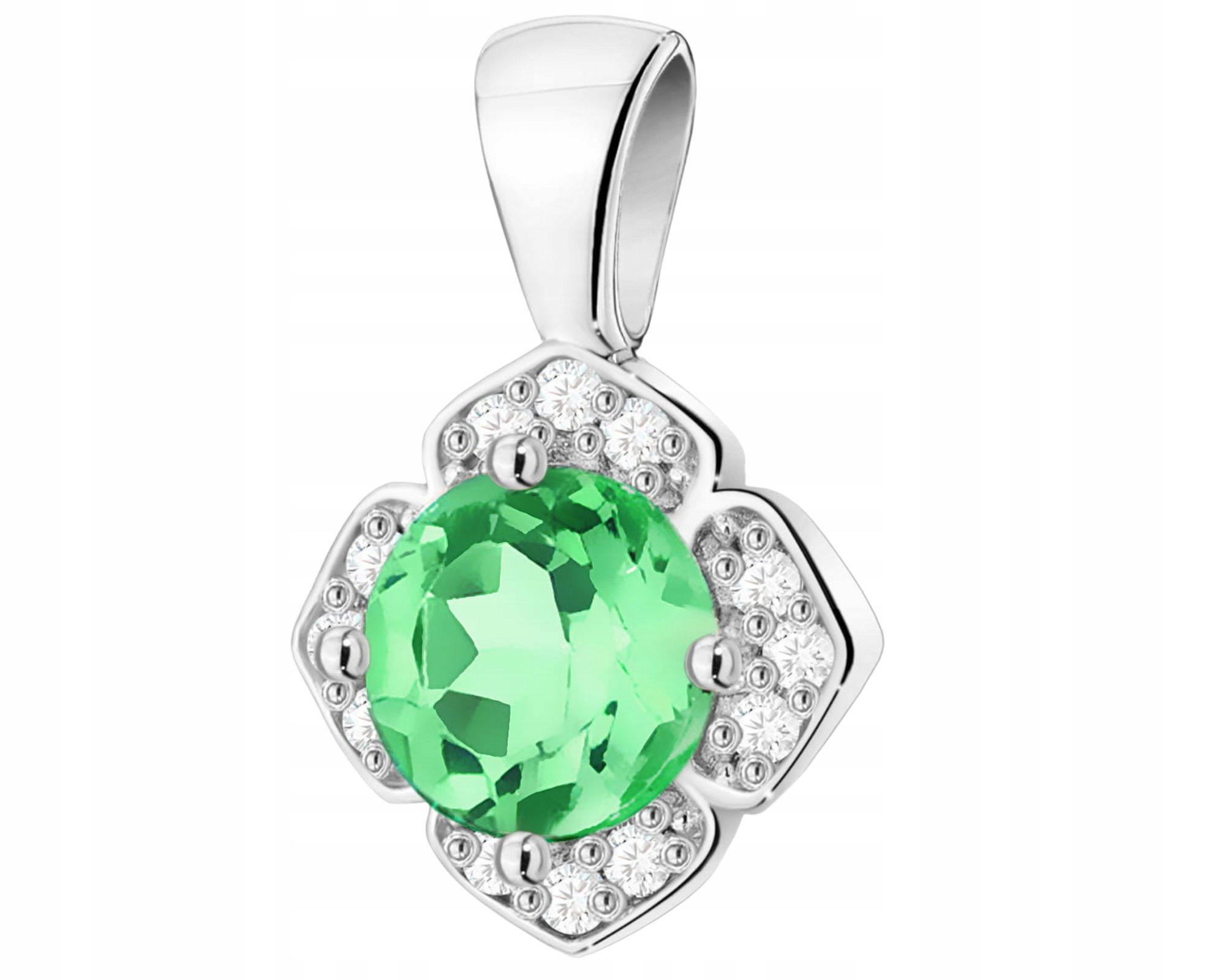 Bílý Zlatý Přívěsek Přívěsek Se Smaragdem A Brilianty