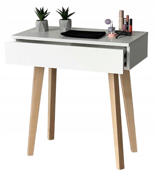 Biely Škandinávsky Drevený Toaletný Stolík S Matnými Nožičkami 75