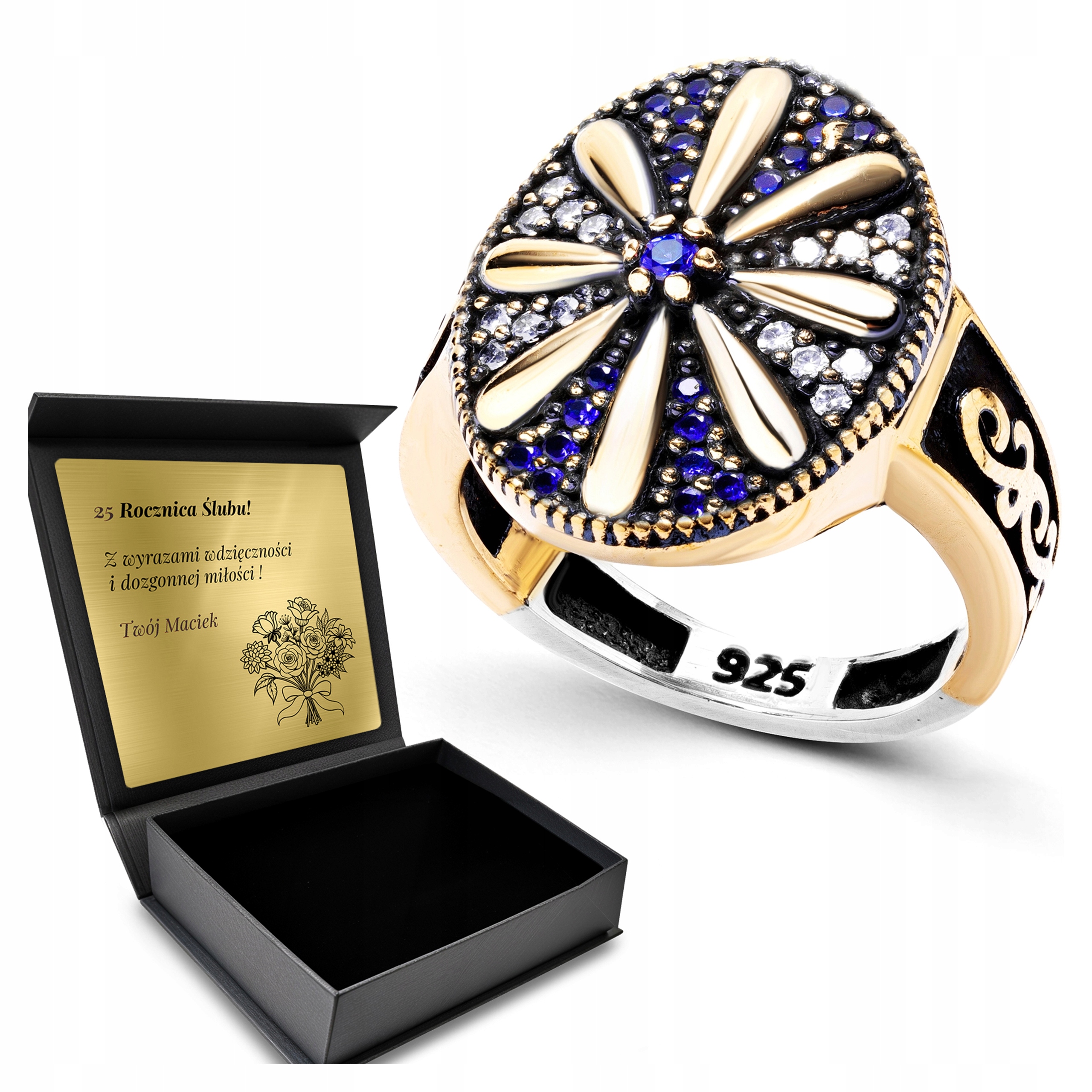 Prstýnek 925 Zirkony Šperky Pro Ženu Krásná Květina Gravírování