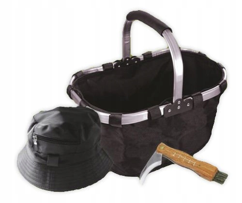 Nezbytnost houbaře sada: nůž koš klobouk čelenka, houbaření houby