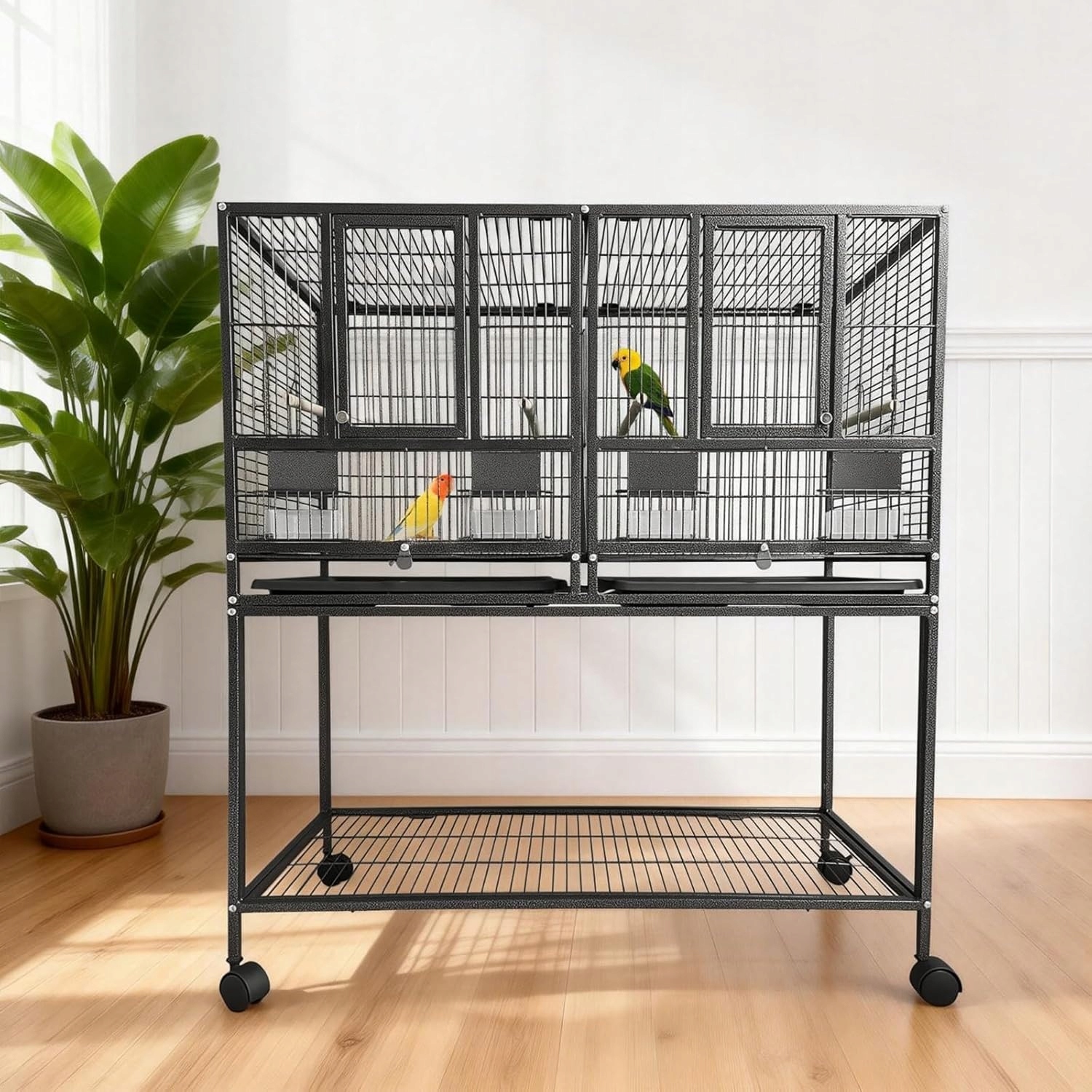 Levně Velká klec pro ptáky, klec pro papoušky s pohyblivým stojanem, 94x45x106 cm