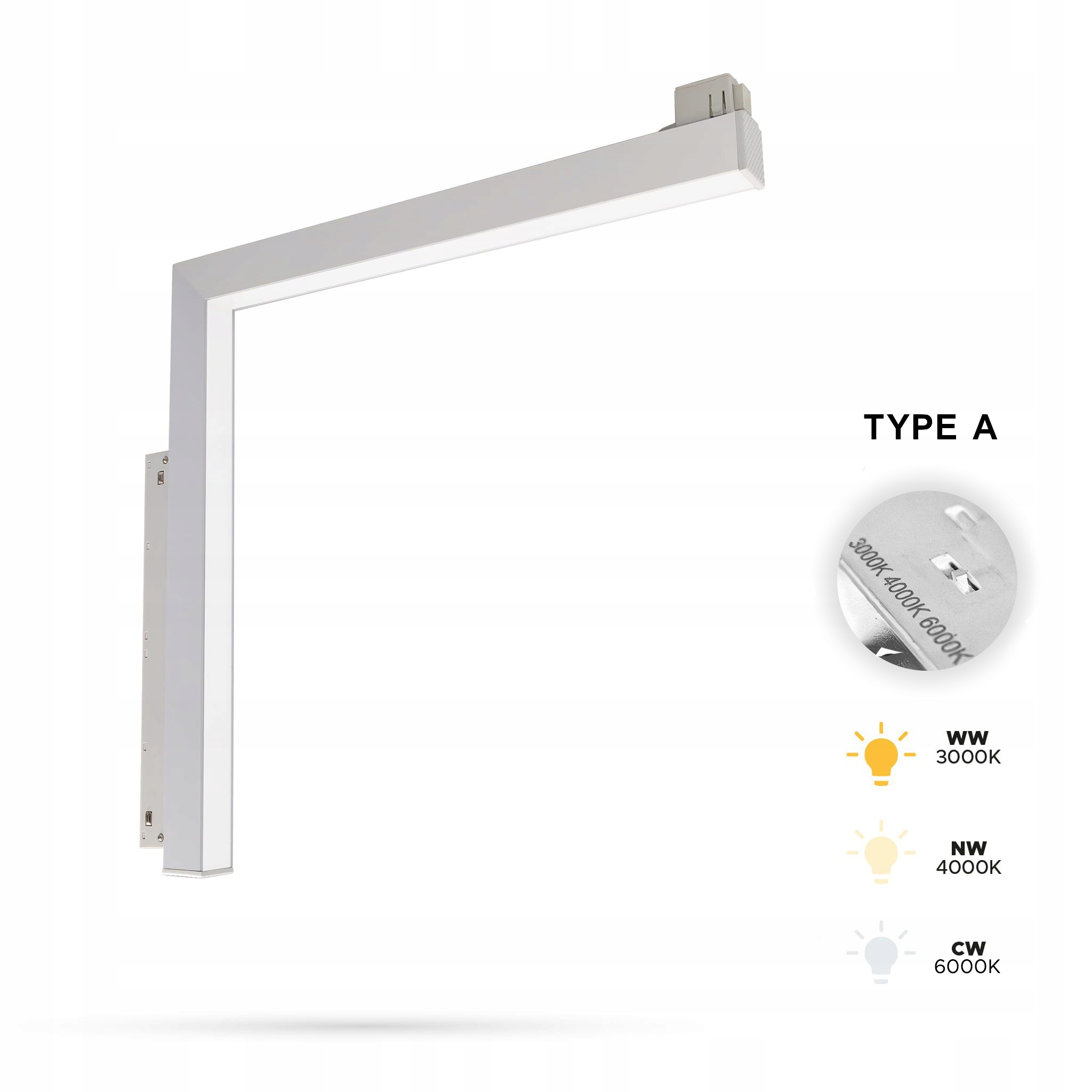 Uhlový reflektor Ultron biely Led 16W 3CCT Typ A Smart Track 48VDC