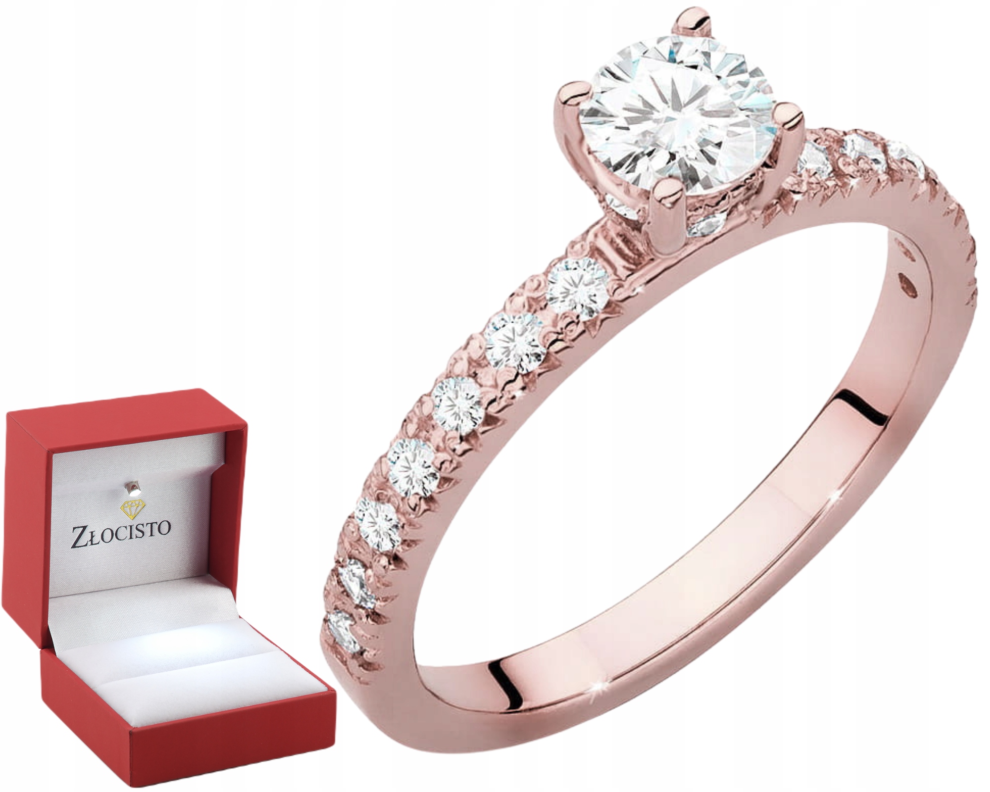 Różowe Złoto Pierścionek Złoty 585 Z Diamentami Laboratoryjnymi Elegancja