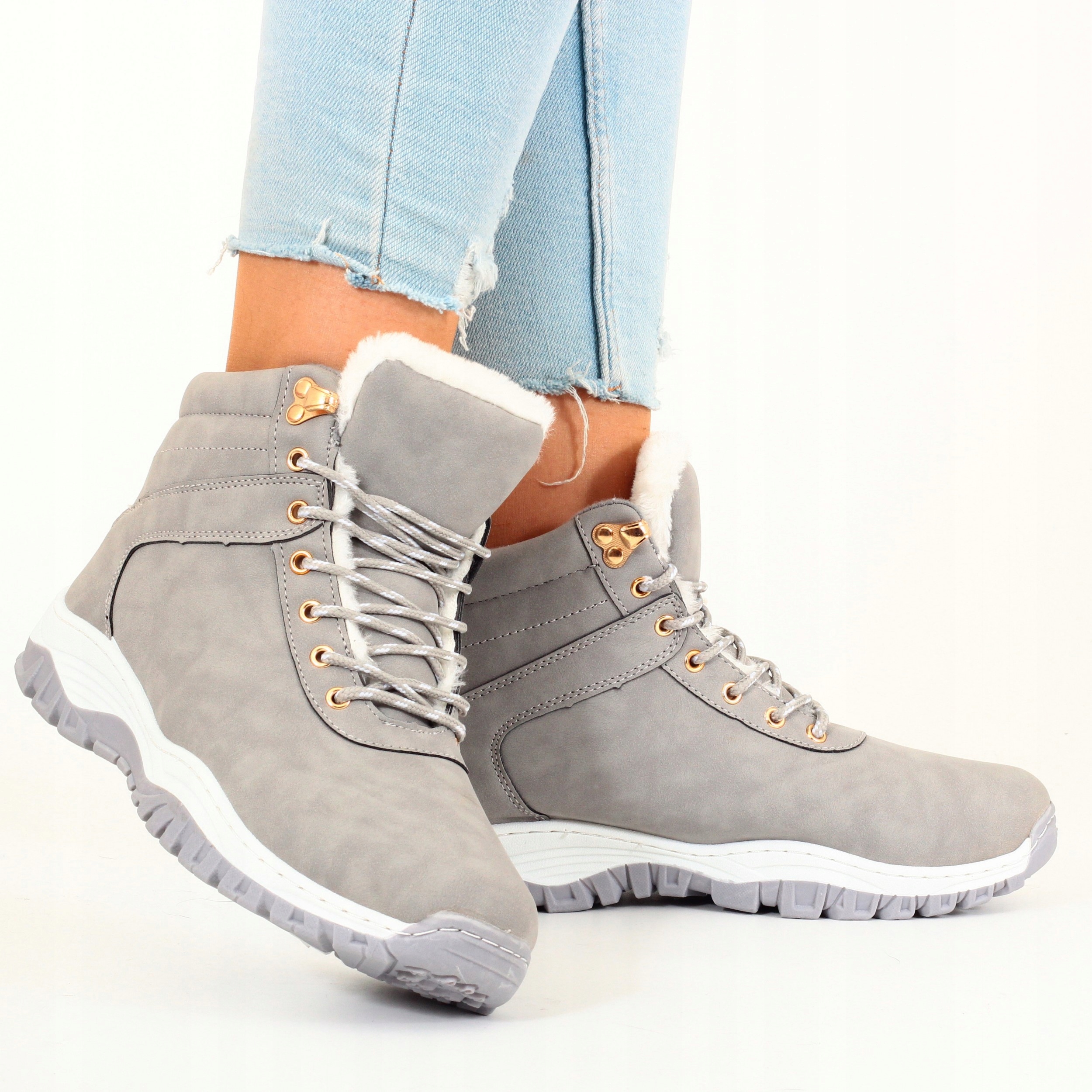 BUTY ZIMOWE DAMSKIE TRAPERY OCIEPLANE ŚNEGOWCE TREKINGOWE Kod producenta D97GREY--__--GREY