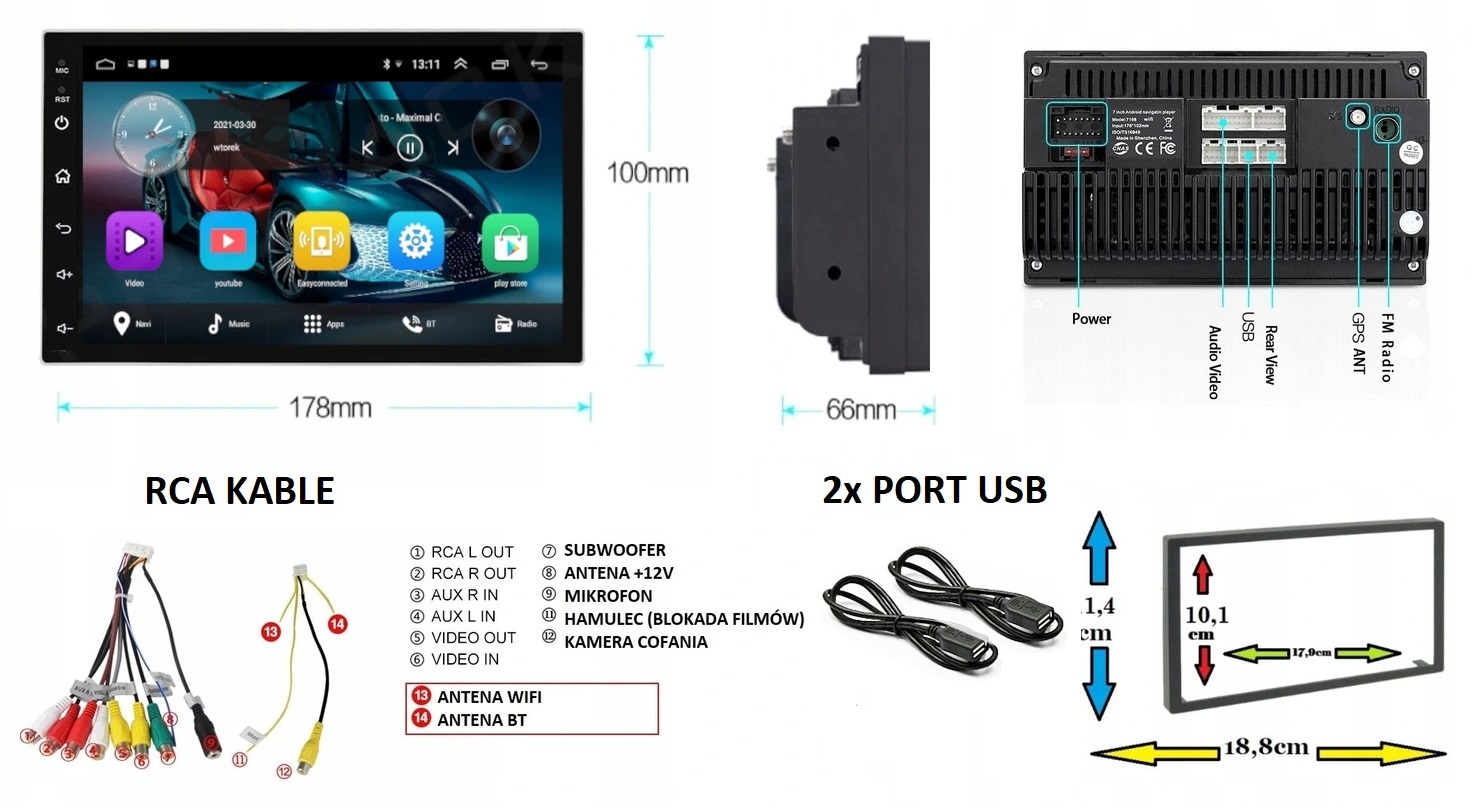 RADIO GPS 2DIN ANDROID AUTO USB RDS CARPLAY 2/32GB Podświetlenie przycisków inne