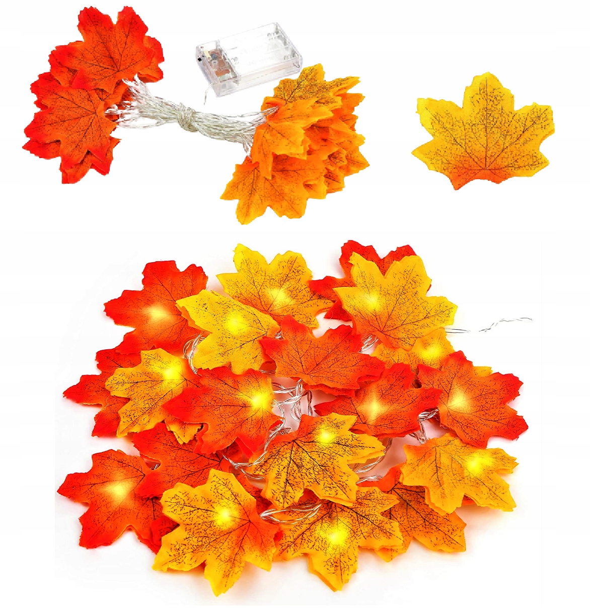GIRLANDA JESIENNA SZTUCZNE LIŚCIE OZDOBA LED LAMPA