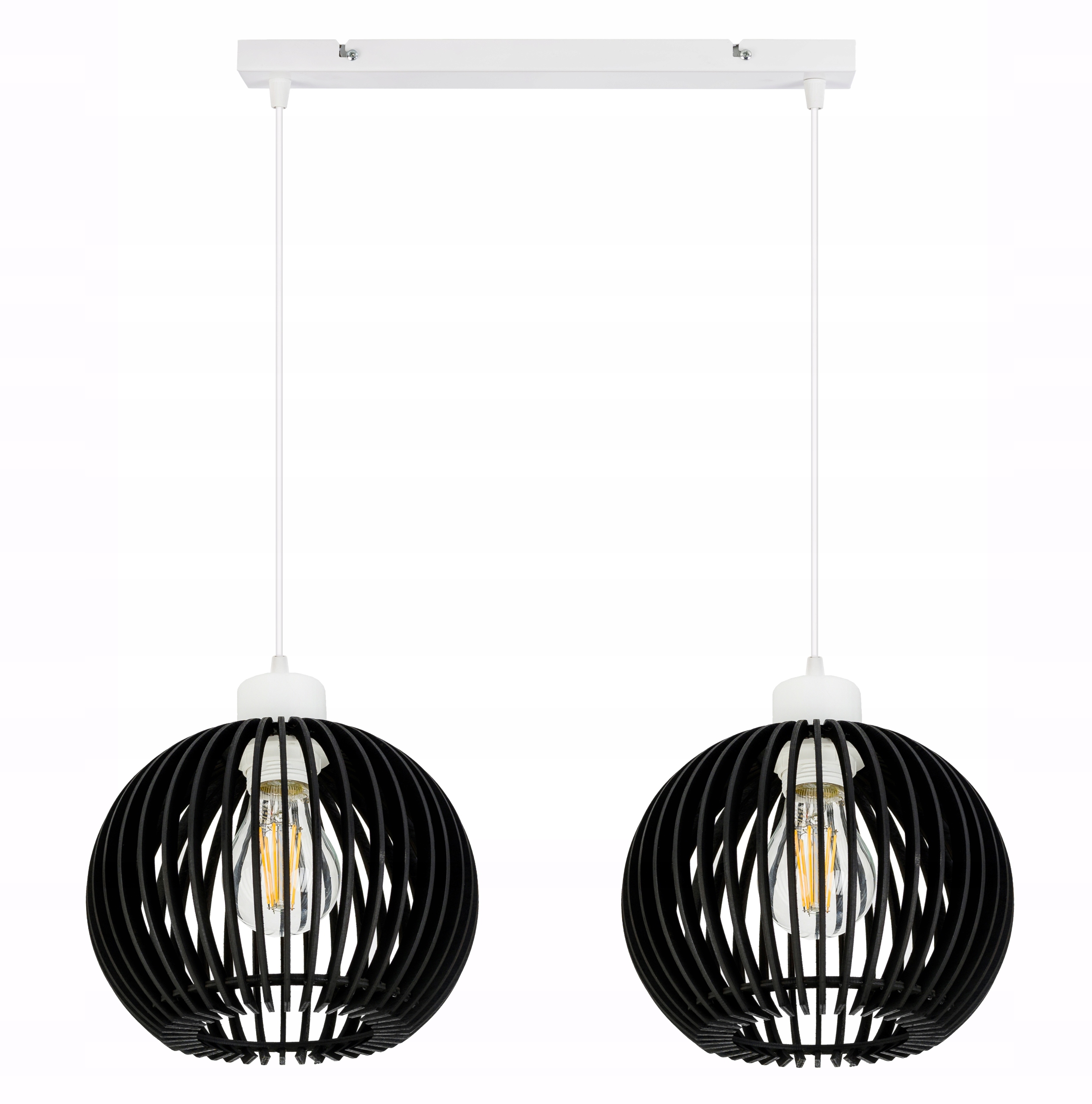 závěsné stropní svítidlo Bílý závěs Loft na 2x E27 Dřevo Černá koule