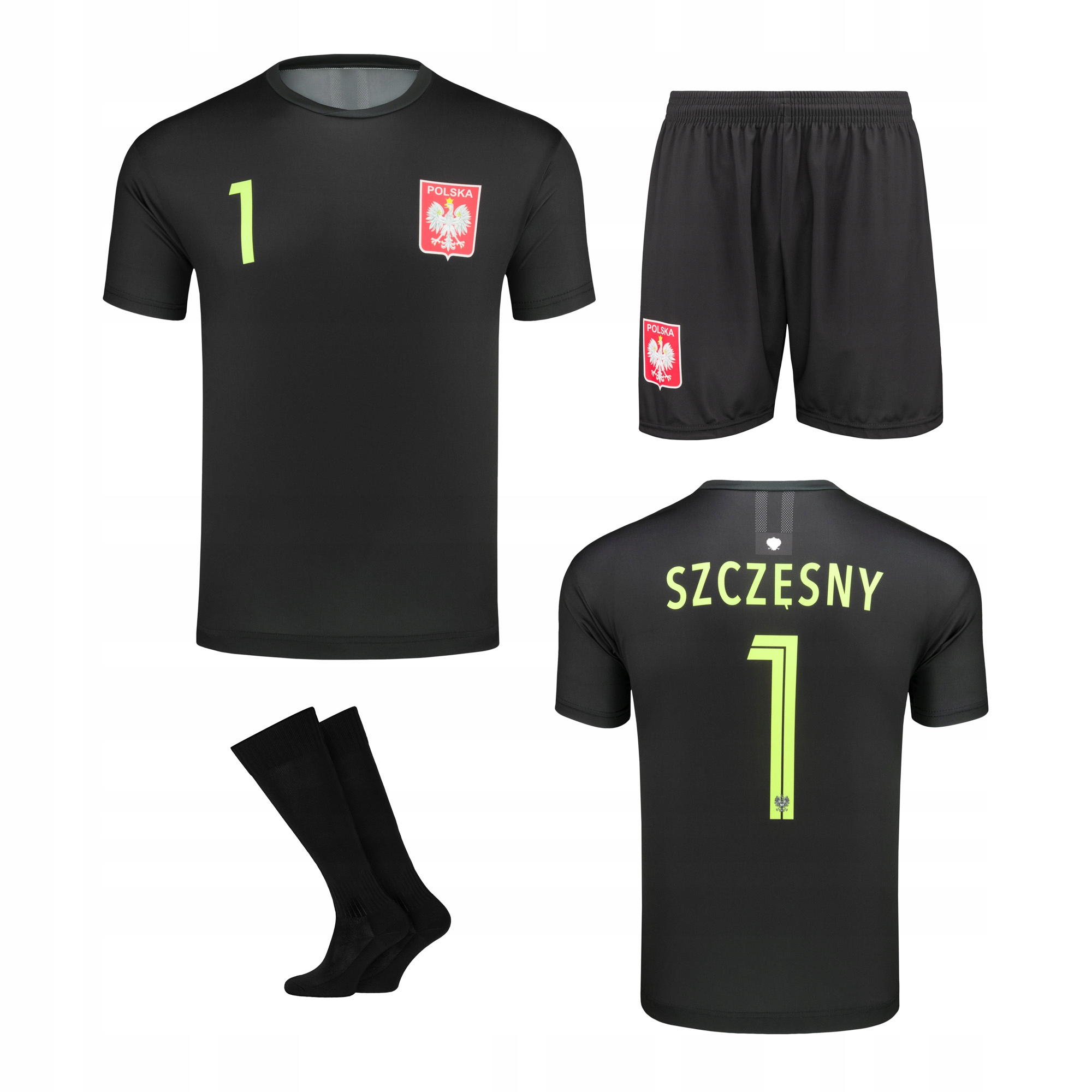 STRÓJ / KOMPLET PIŁKARSKI SZCZĘSNY POLSKA + GETRY rozm. 170 cm Rozmiar M
