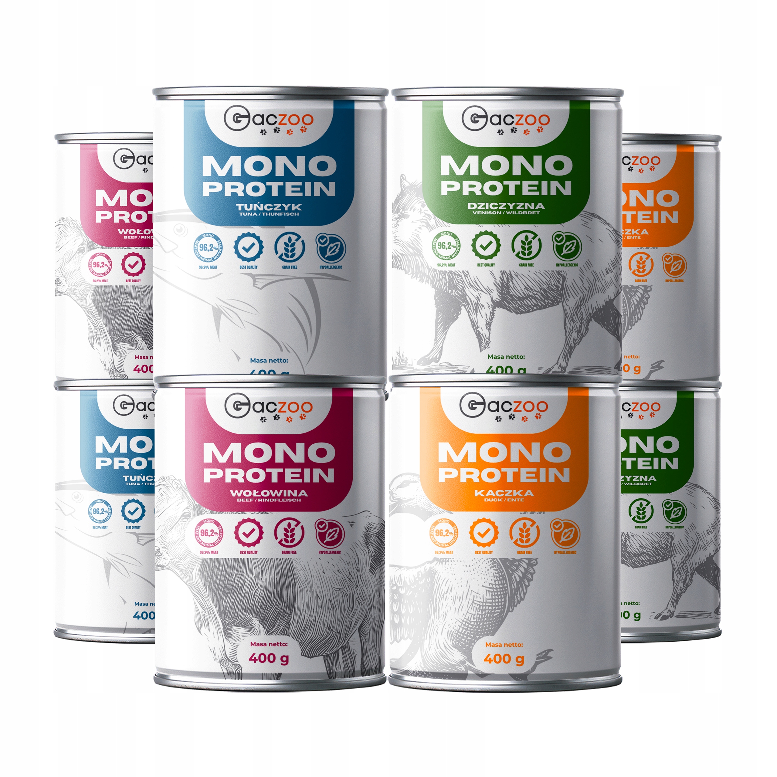 Karma mokra dla psa Gaczoo Mono Protein Mix smaków 8 x 400g hipoalergiczna