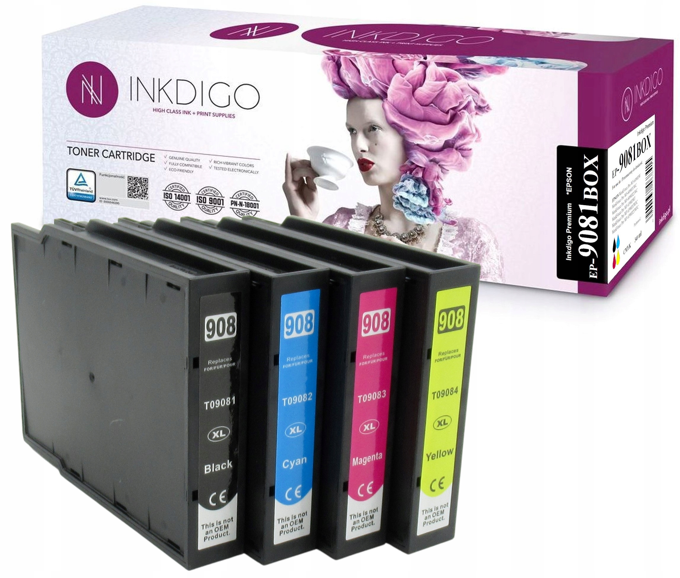 4x Inkoust pro Epson T9081 T9082 T9083 T9084 WF-6090