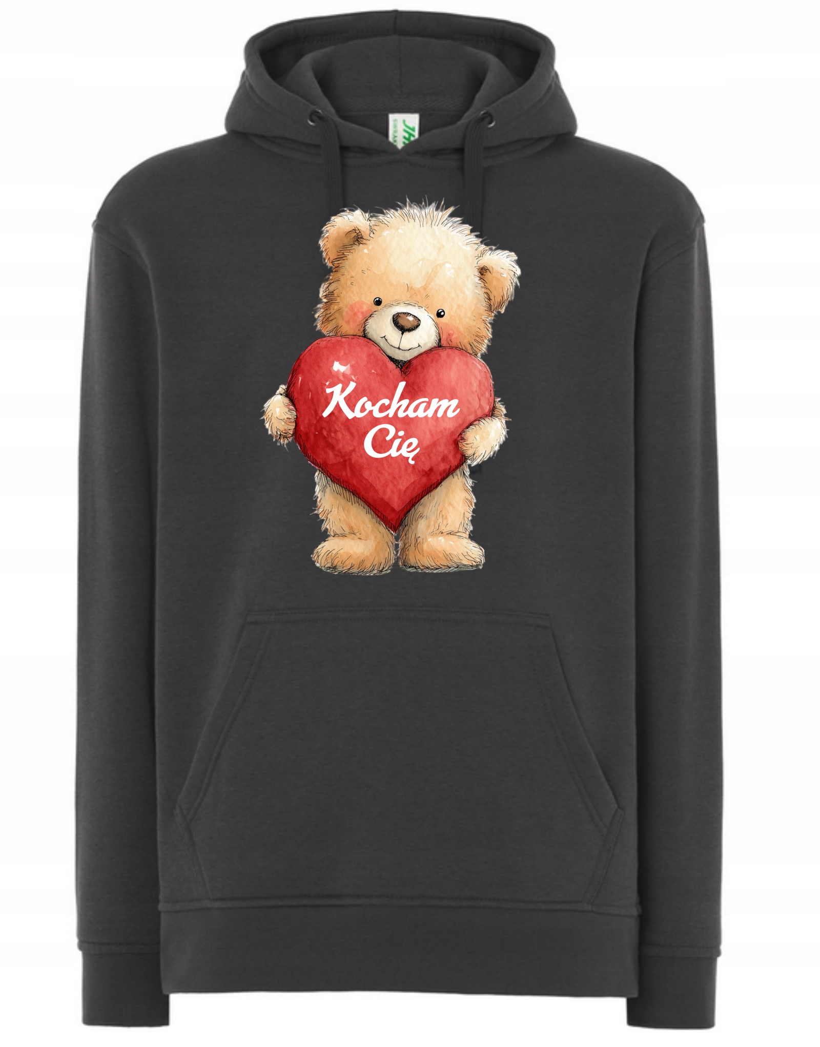 Mikina s kapucí Valentýnský potisk Medvídek se srdcem Miluji tě 5XL
