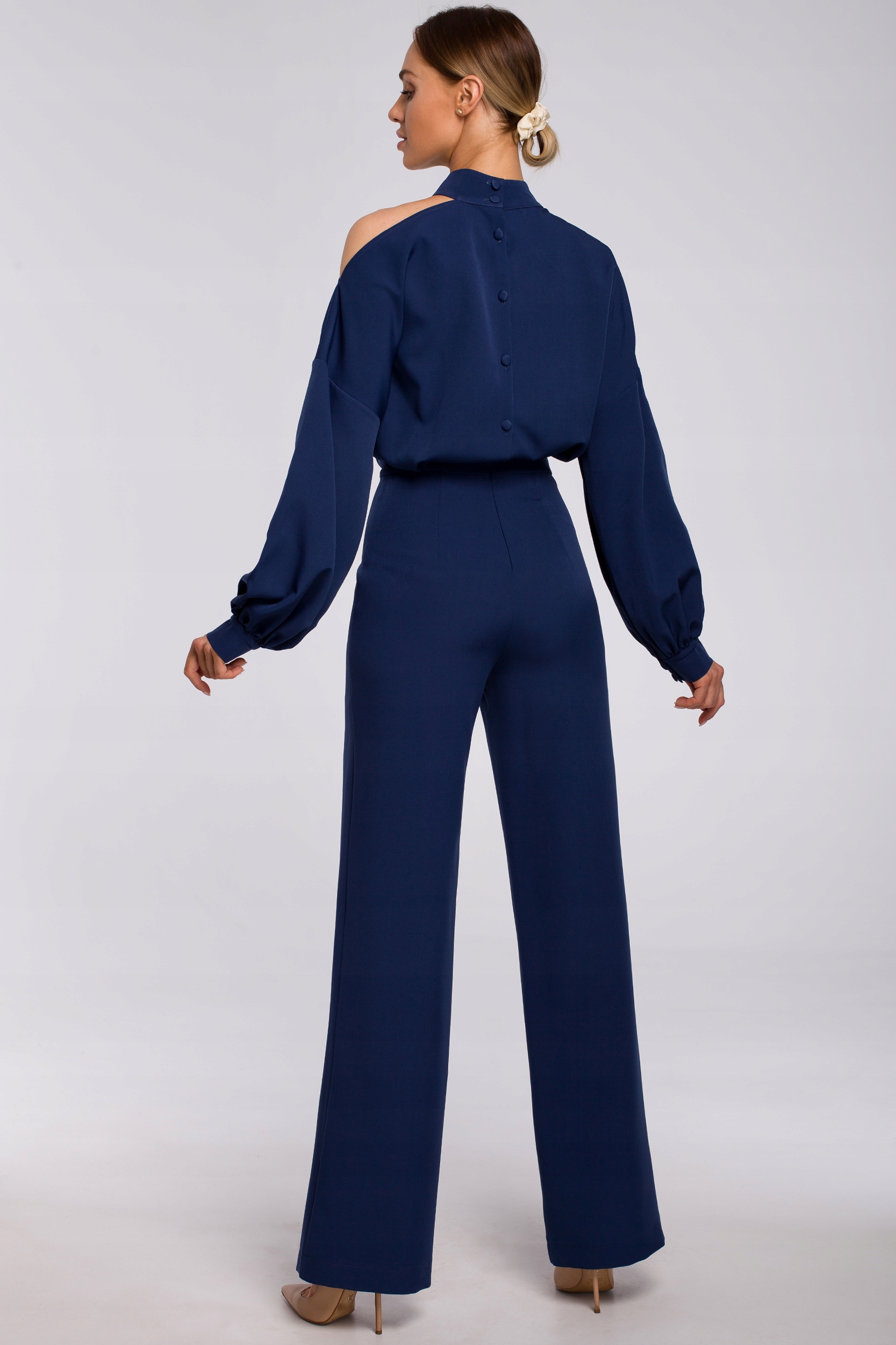 KOMBINEZON DAMSKI ELEGANCKI KOBIECY GŁADKI DŁUGI RĘKAW GRANATOWY XXL 44 Kolor niebieski