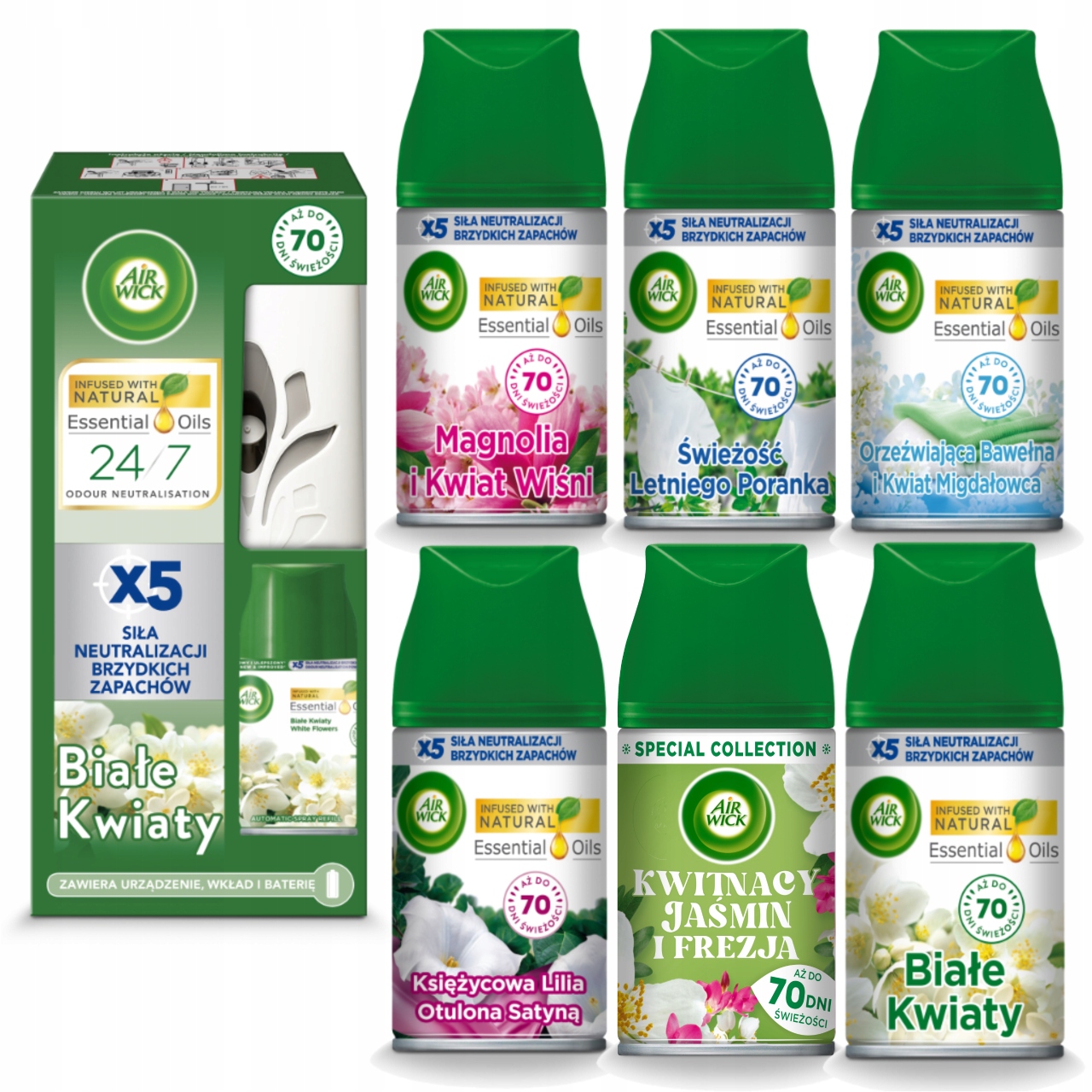 Air Wick Automatický Osvěžovač Vzduchu 7 X Náplň 250 ML MIX Sada