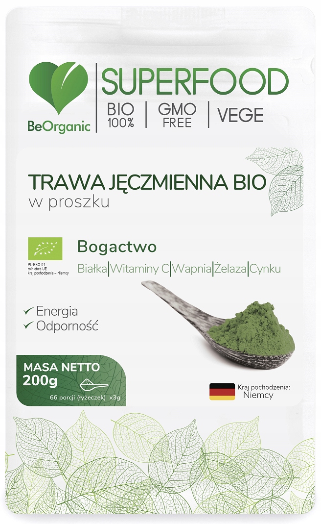 Біо порошок трави ячменю 200 г BeOrganic