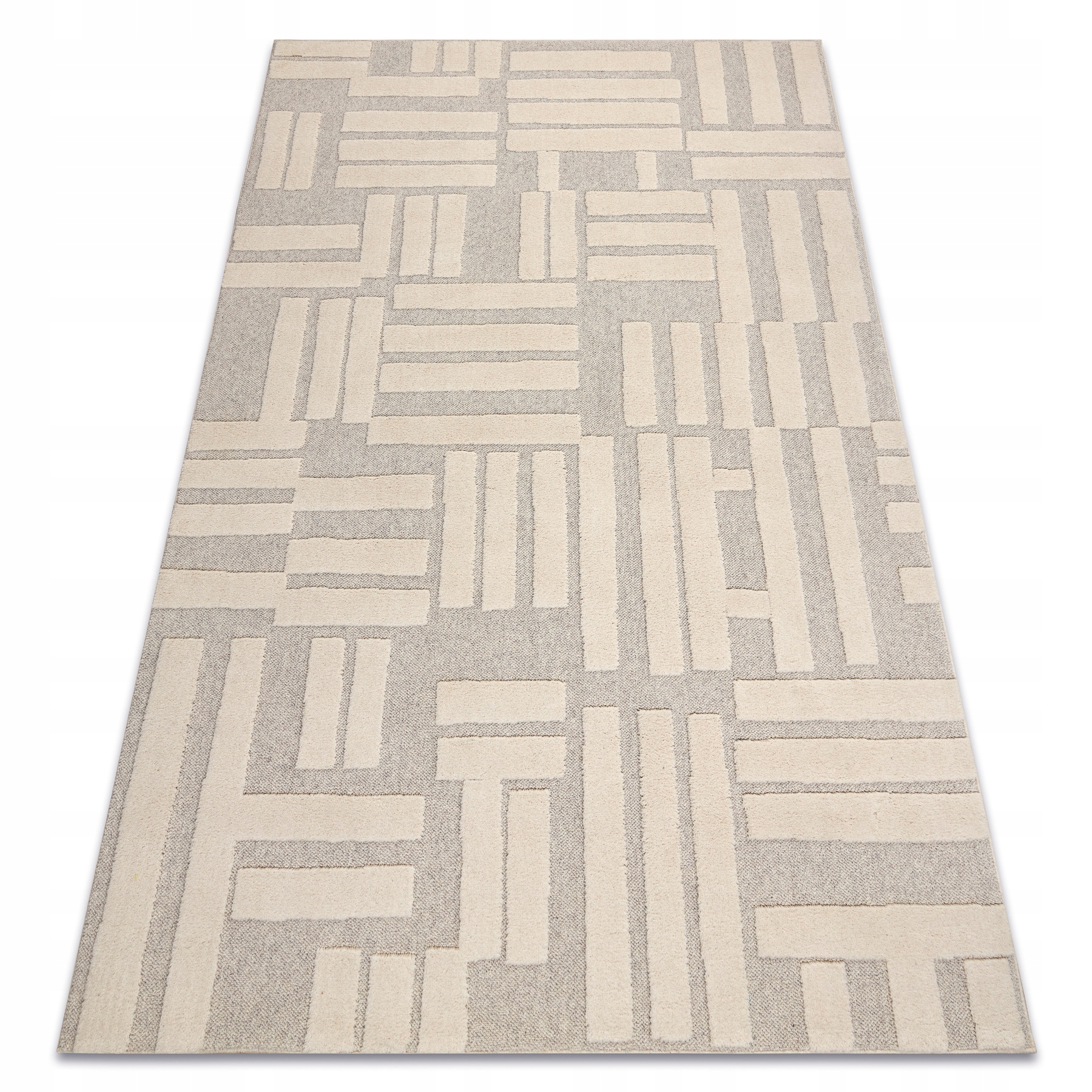 Dywan Do Salonu wełna Geometryczny strukturalny loft krem Paski 120x170 cm