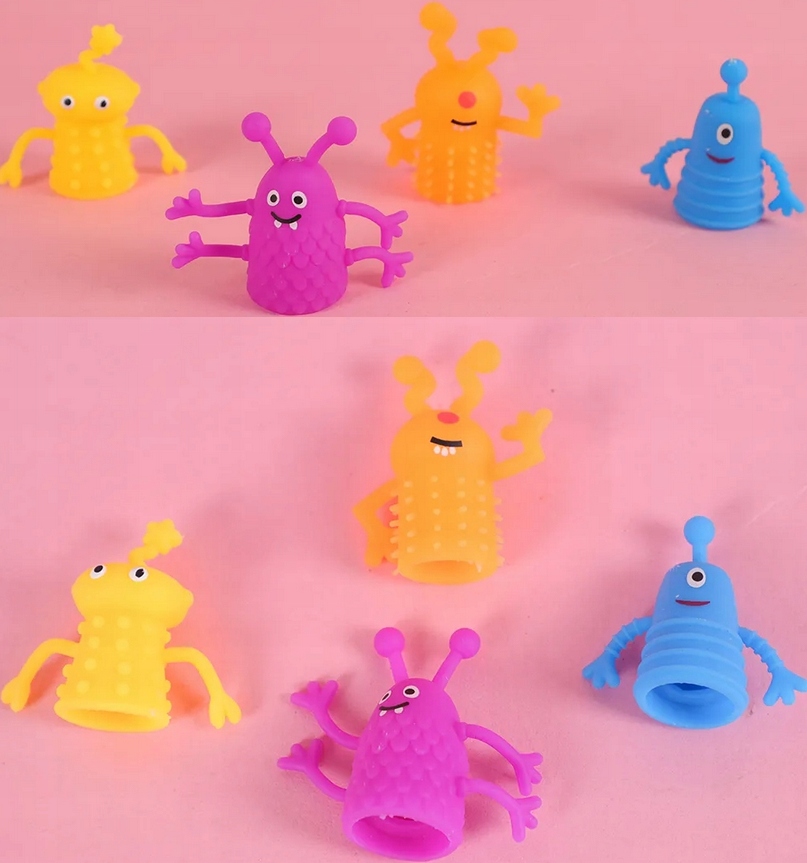 SILIKONOWE PACYNKI NA PALCE DLA DZIECI KOLOROWE POTWORKI 4x DO ZABAWY Marka bez marki