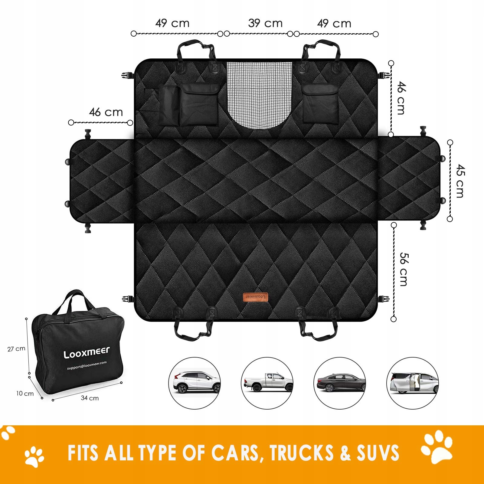 Looxmeer Koc samochodowy dla psów, na tylne Przeznaczenie tylna kanapa