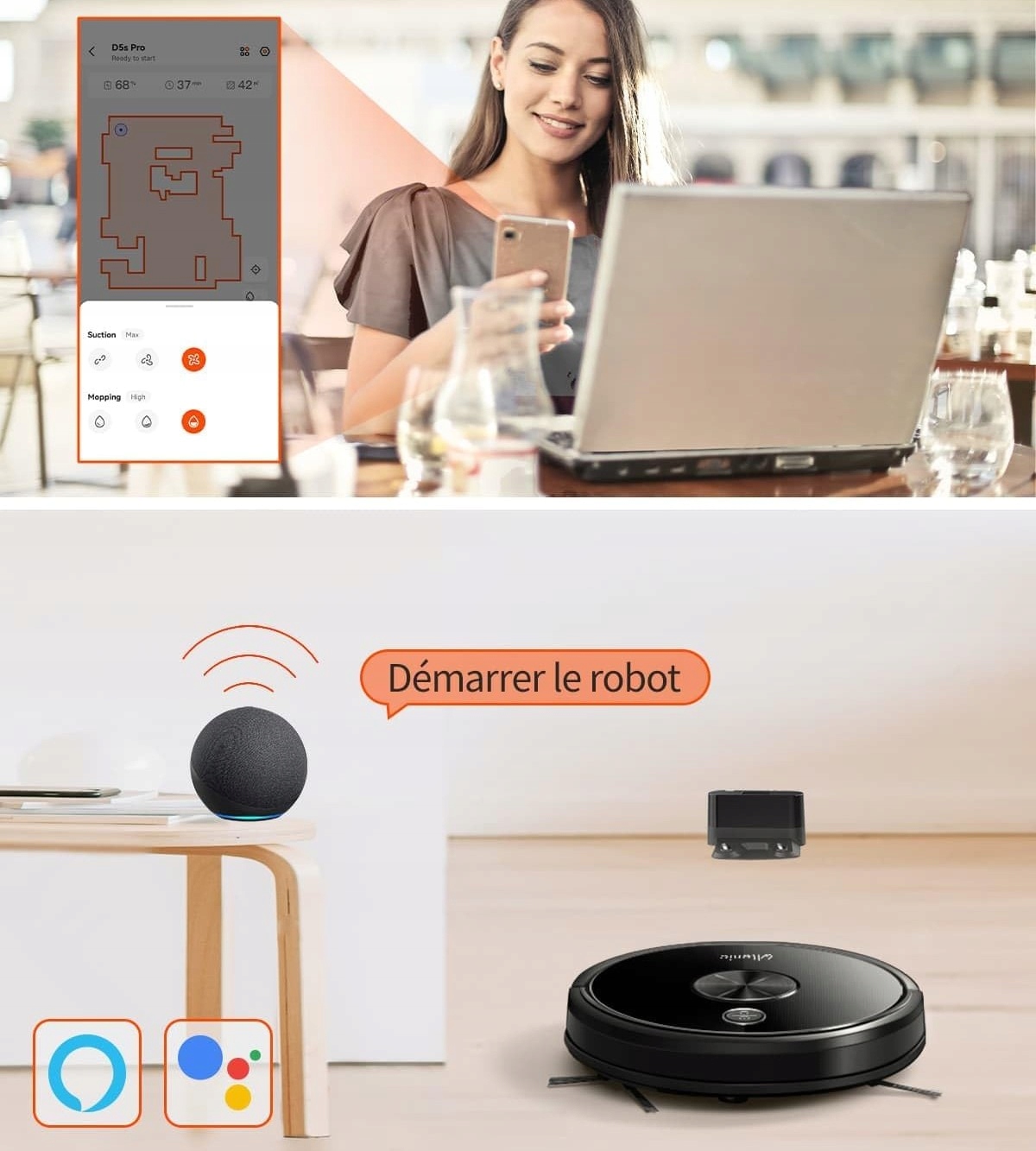 Robot Sprzątający Odkurzacz Samojezdny ULTENIC D5S PRO Aplikacja Pojemność zbiornika na kurz 0.5 l